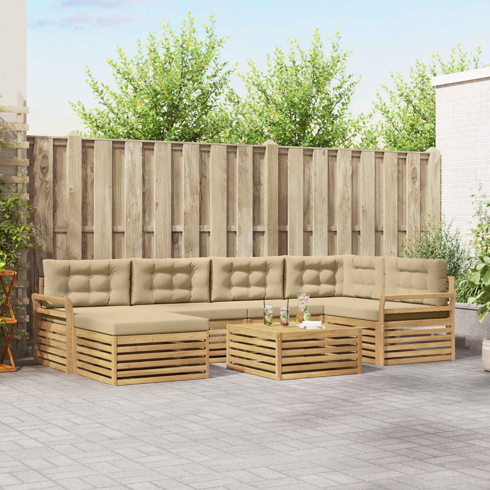 Buiten bankenset met kussen 7 pcs Wit en Beige – afbeelding 1