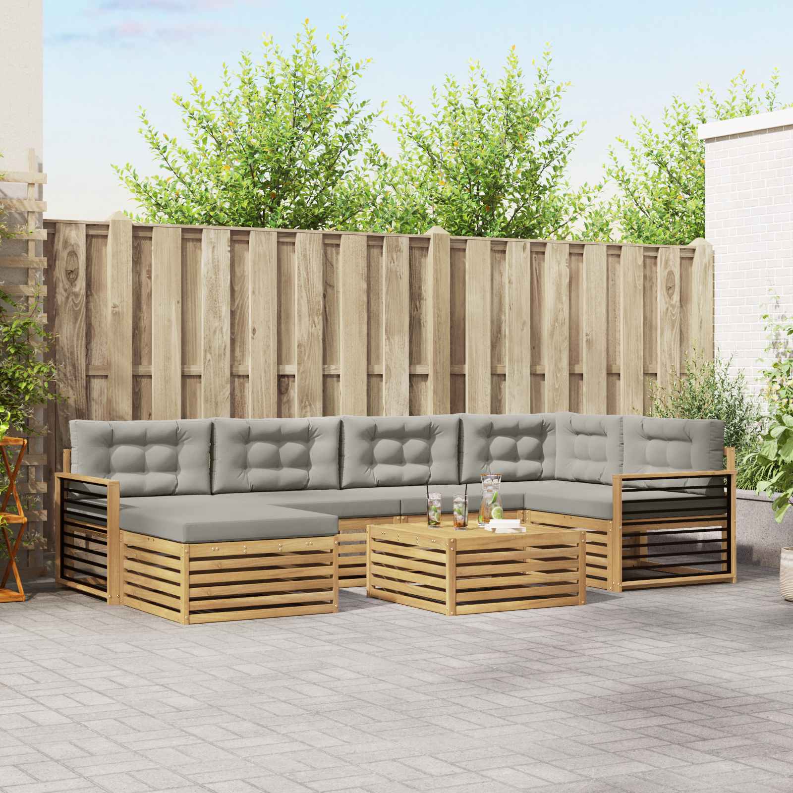Buiten bankenset met kussen 7 pcs Wit en Lichtgrijs