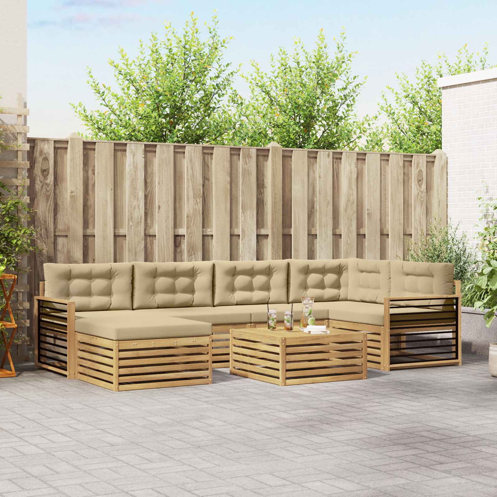 Buiten bankenset met kussen 7 pcs Wit en Beige – afbeelding 1