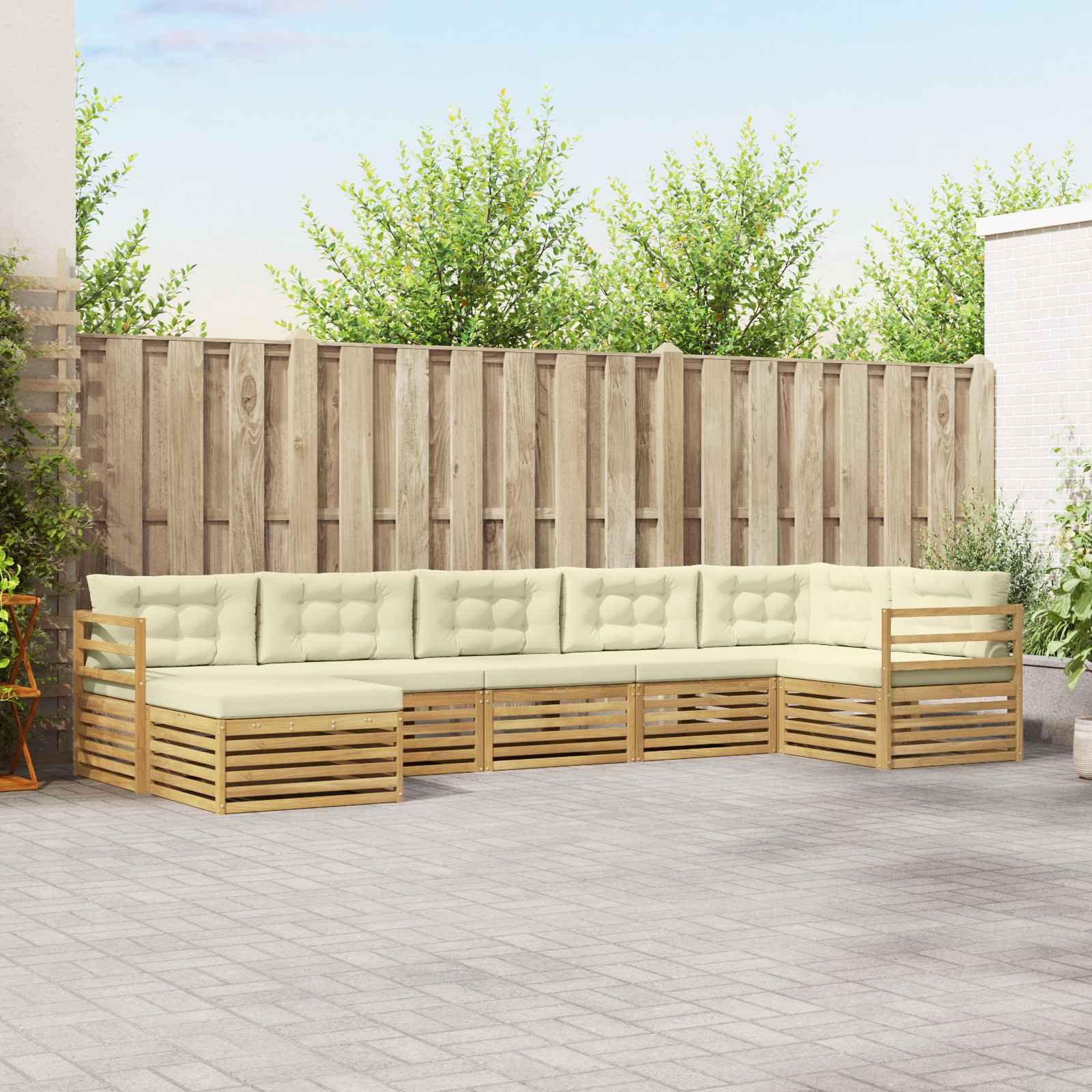 Buiten bankenset met kussen 7 pcs Wit en crèmekleurig – afbeelding 1