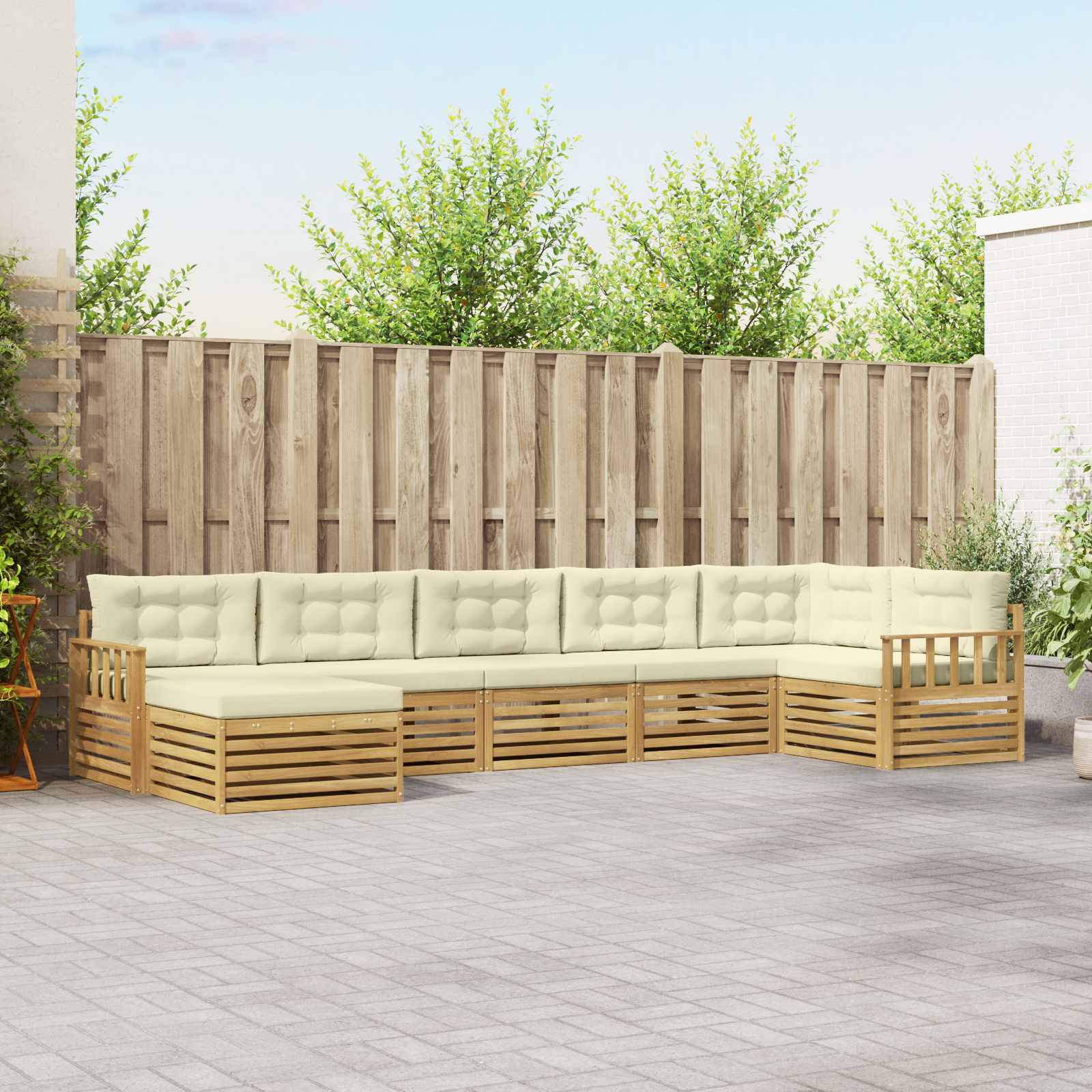 Buiten bankenset met kussen 7 pcs Wit en crèmekleurig – afbeelding 1