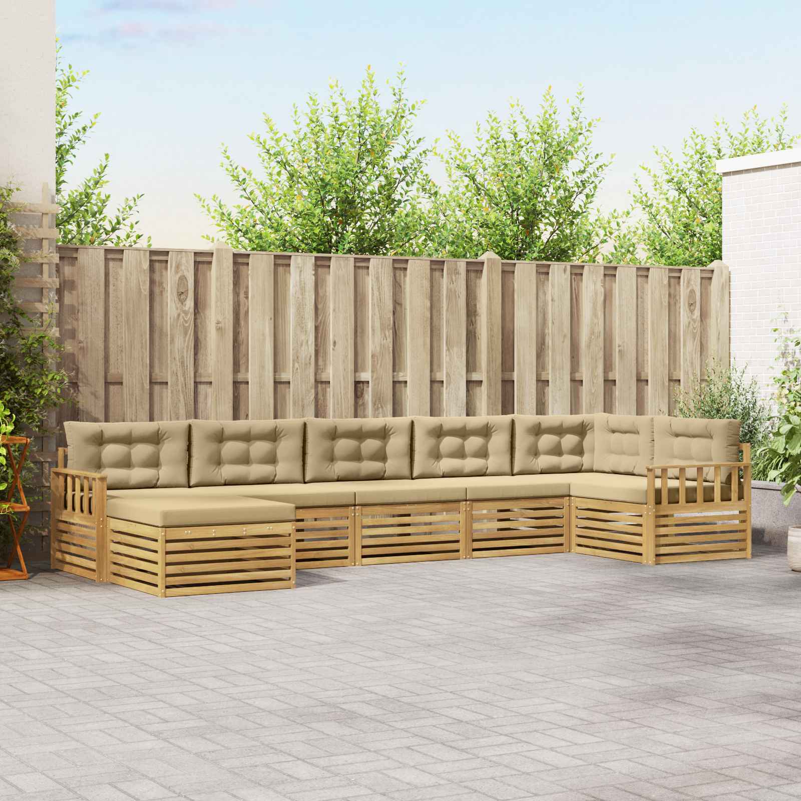 Buiten bankenset met kussen 7 pcs Wit en Beige – afbeelding 1