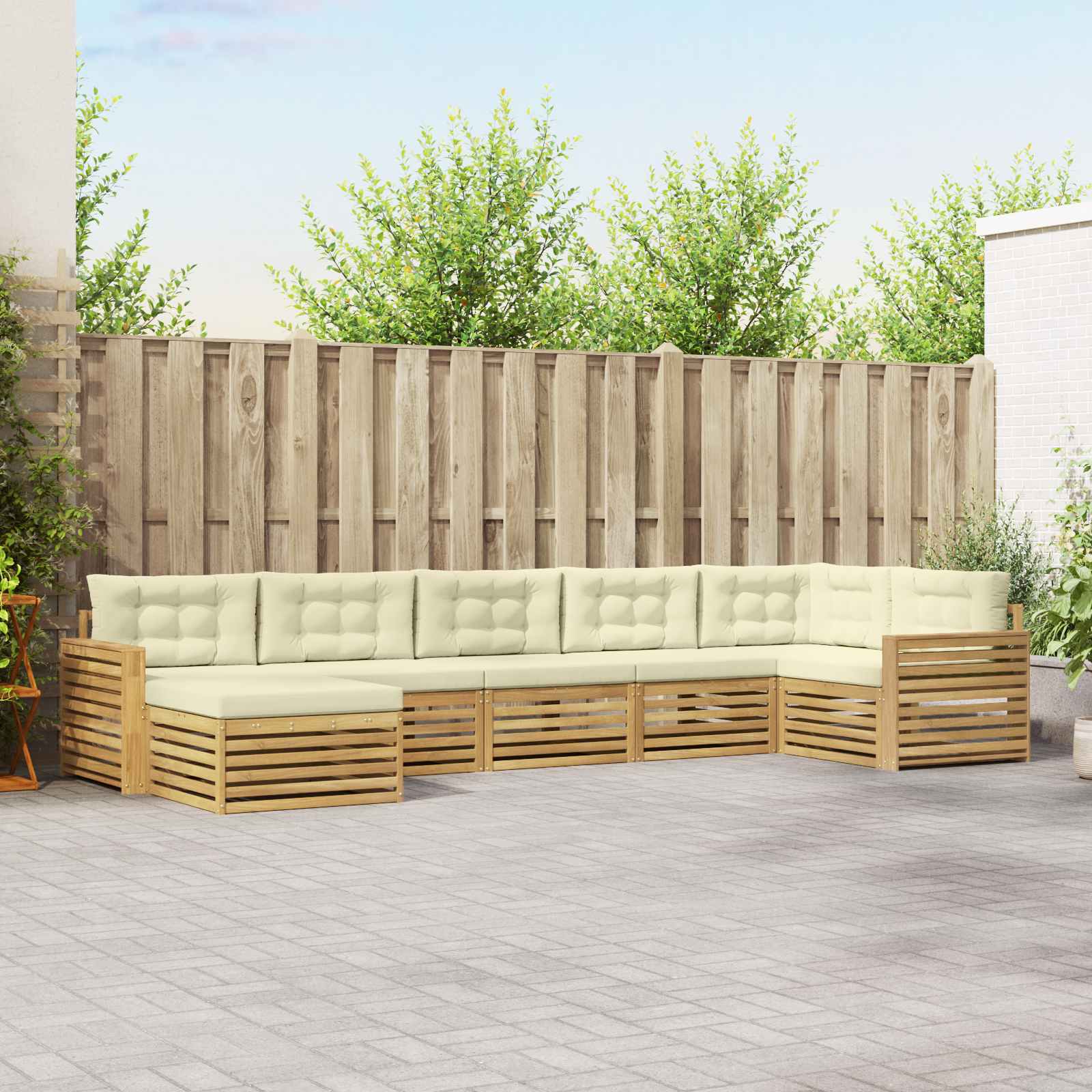 Buiten bankenset met kussen 7 pcs Wit en crèmekleurig