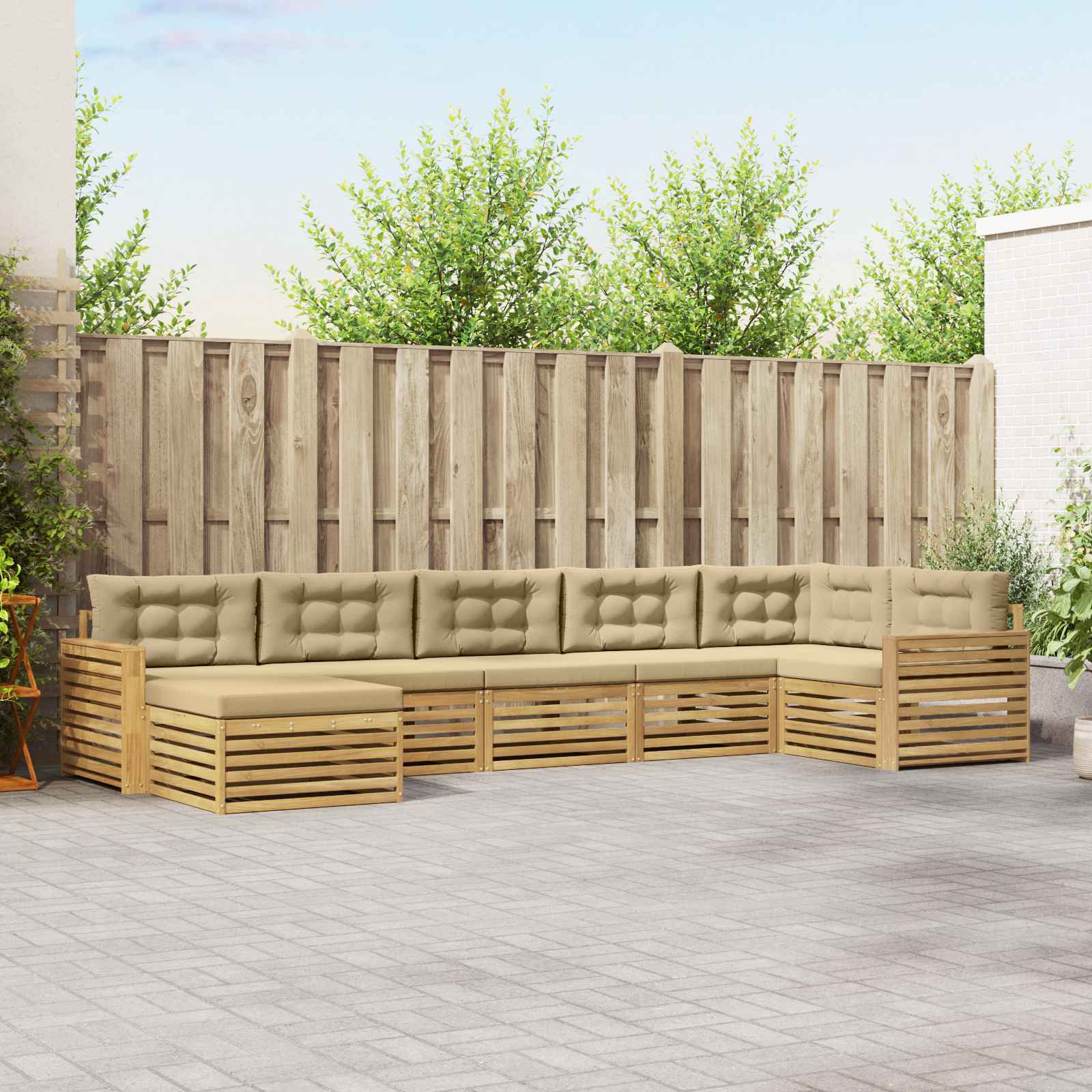 Buiten bankenset met kussen 7 pcs Wit en Beige – afbeelding 1
