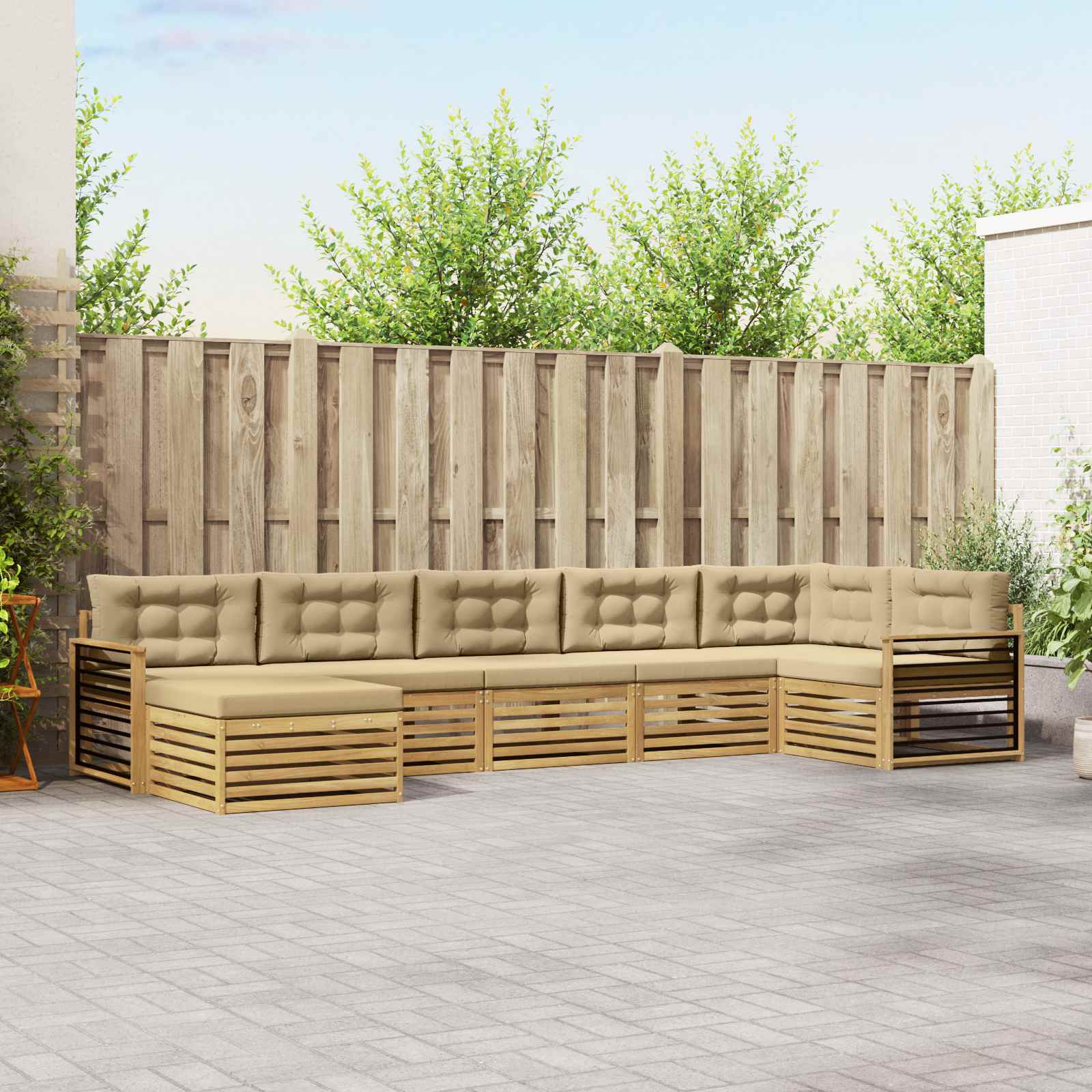 Buiten bankenset met kussen 7 pcs Wit en Beige – afbeelding 1