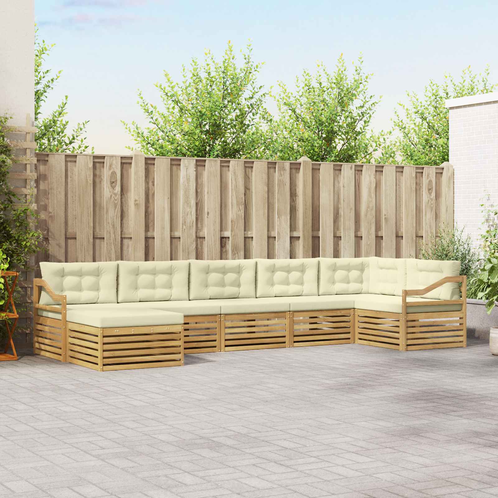 Buiten bankenset met kussen 7 pcs Wit en crèmekleurig