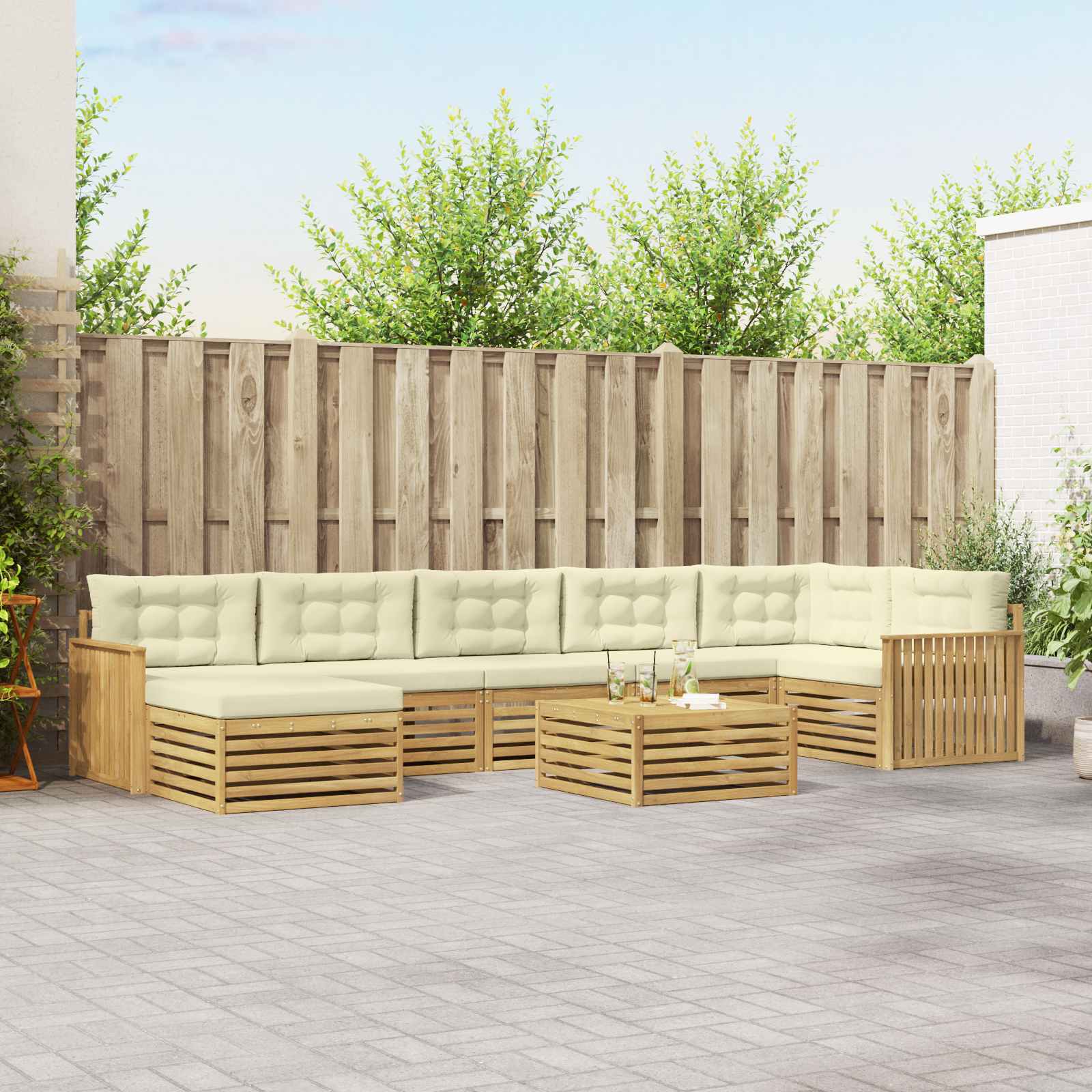 Buiten bankenset met kussen 8 pcs Wit en crèmekleurig