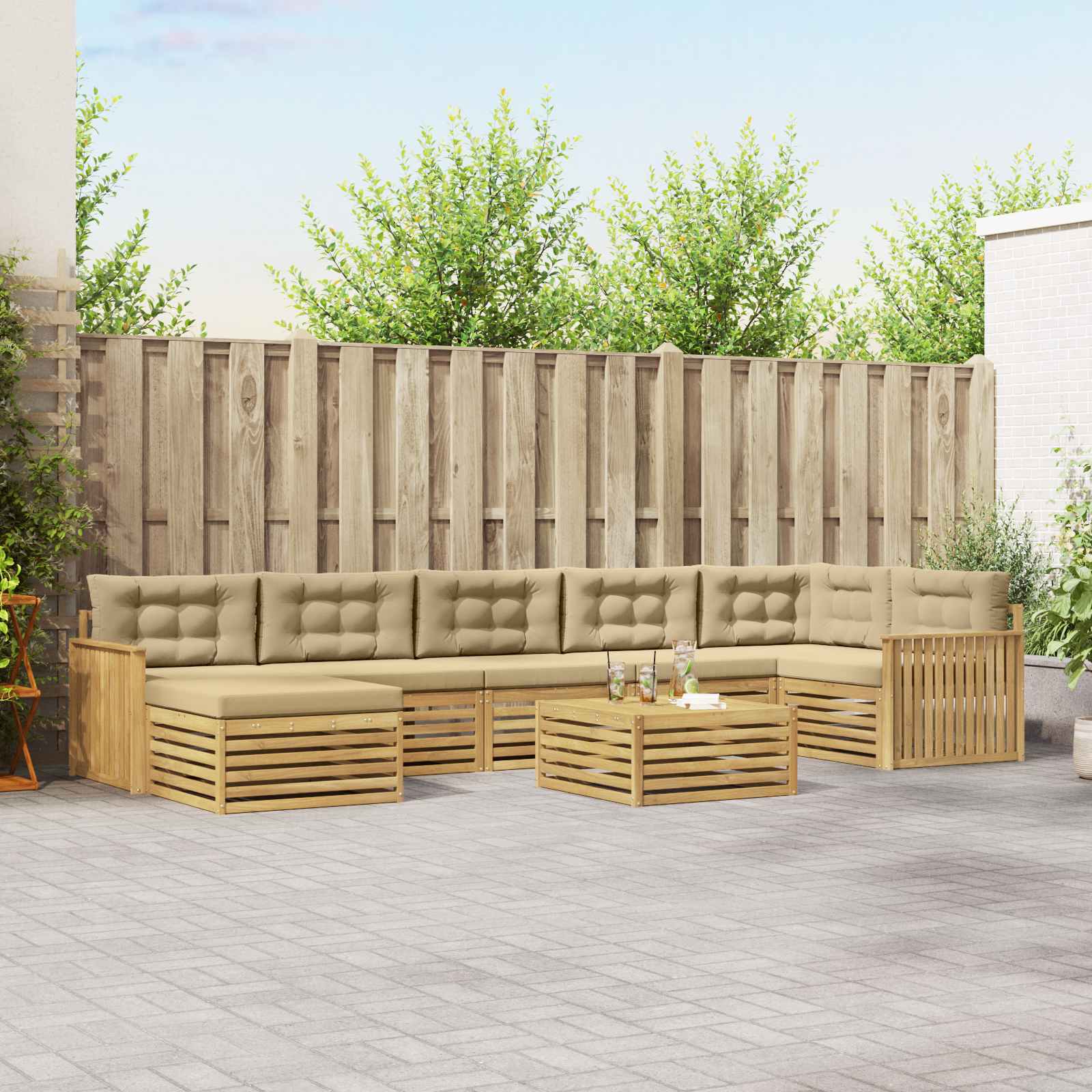 Buiten bankenset met kussen 8 pcs Wit en Beige – afbeelding 1