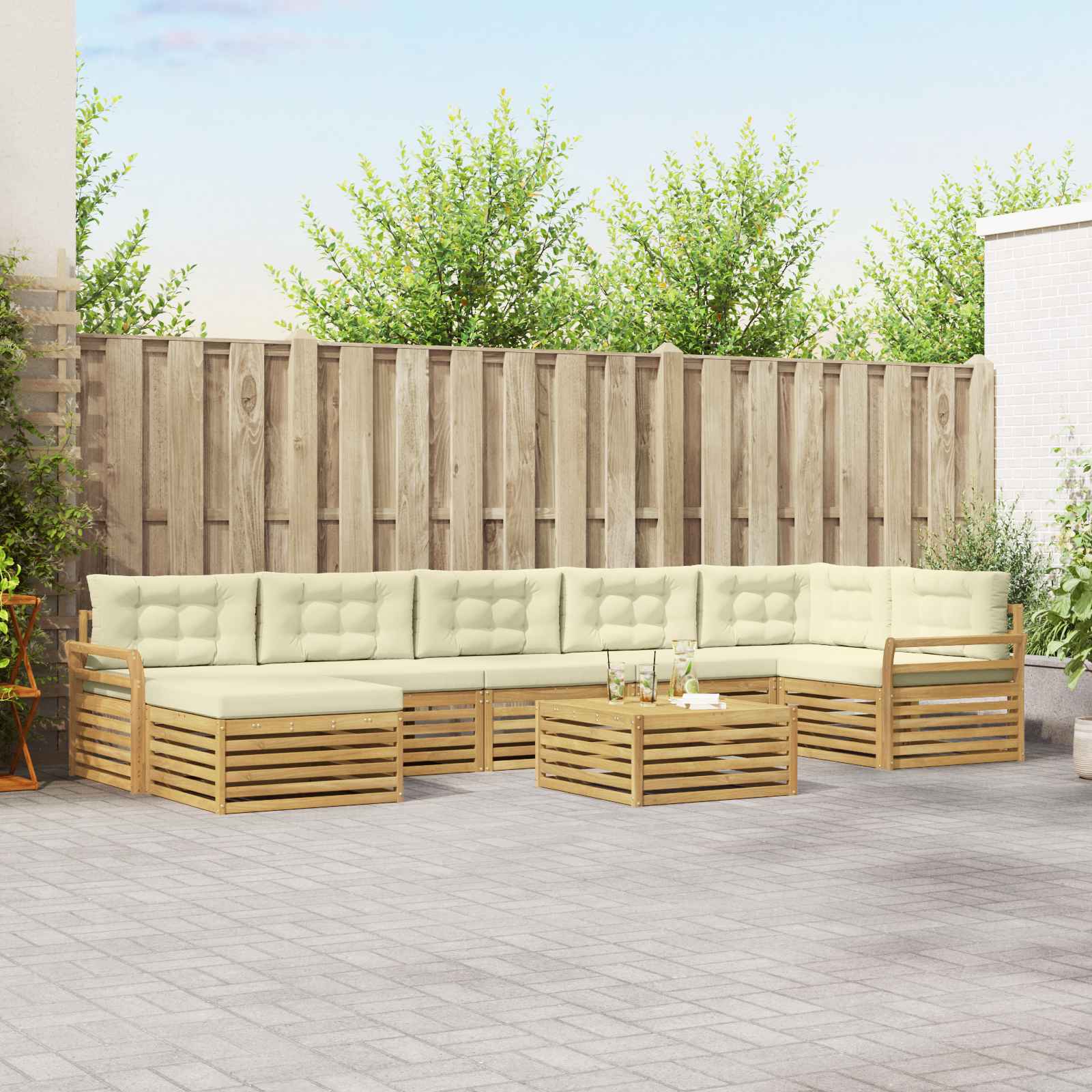 Buiten bankenset met kussen 8 pcs Wit en crèmekleurig – afbeelding 1