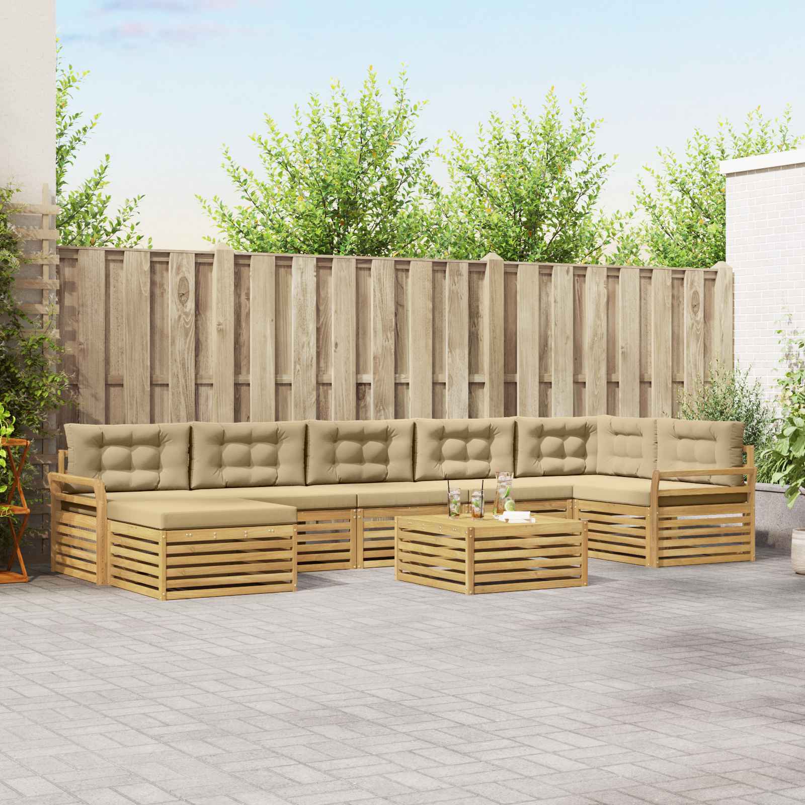 Buiten bankenset met kussen 8 pcs Wit en Beige – afbeelding 1
