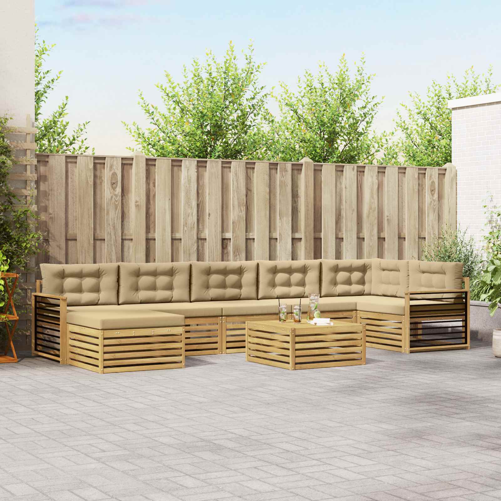 Buiten bankenset met kussen 8 pcs Wit en Beige – afbeelding 1