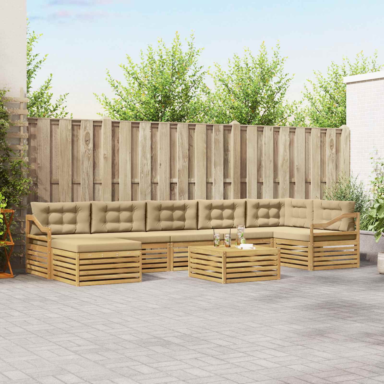 Buiten bankenset met kussen 8 pcs Wit en Beige – afbeelding 1