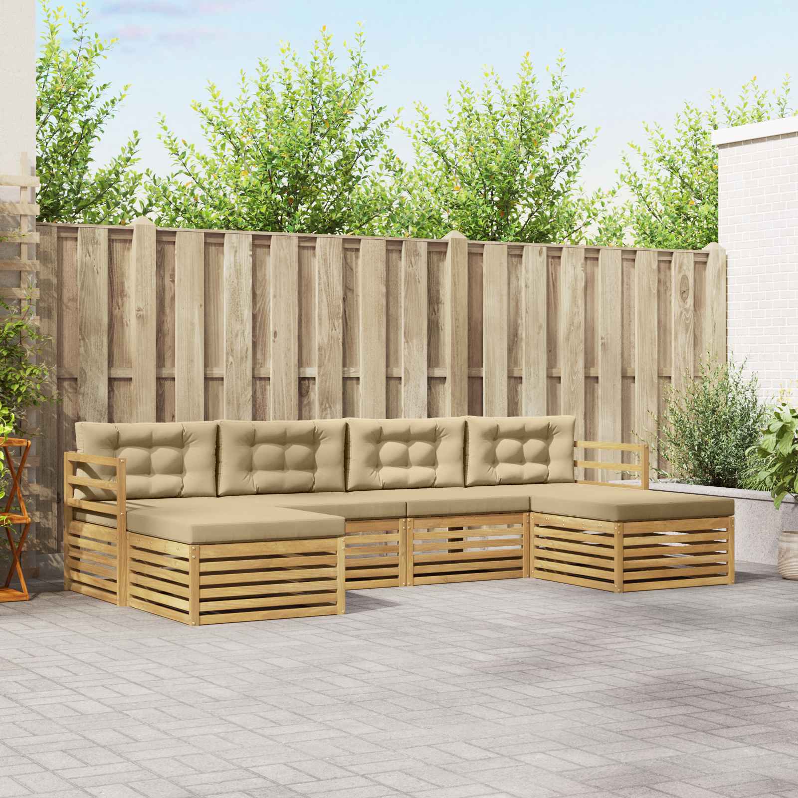 Buiten bankenset 6 pcs Wit en Beige 325 x 162,5 x 73 cm – afbeelding 1