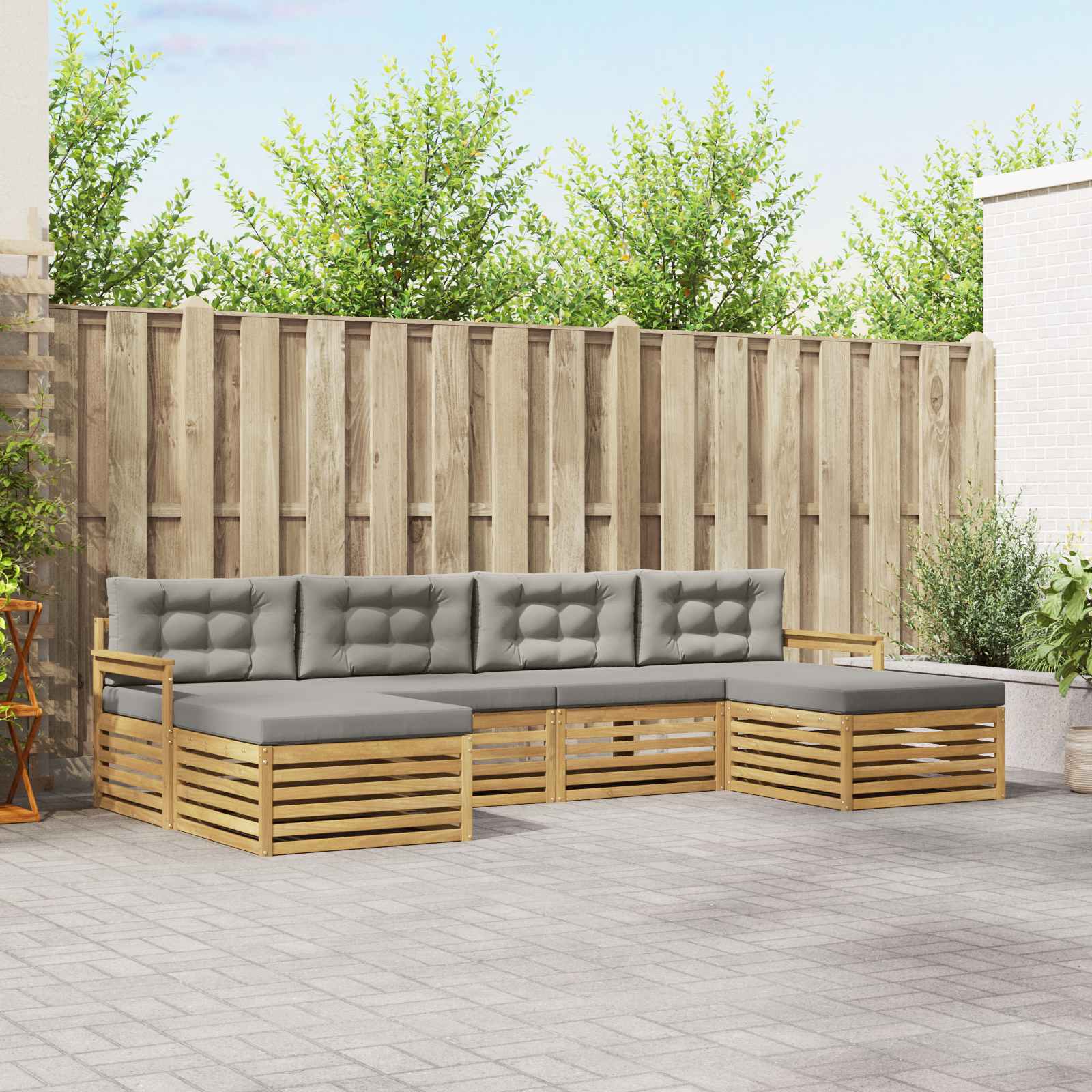 Sofa-Sets met kussen 6 pcs Wit en Lichtgrijs Massief Acaciahout