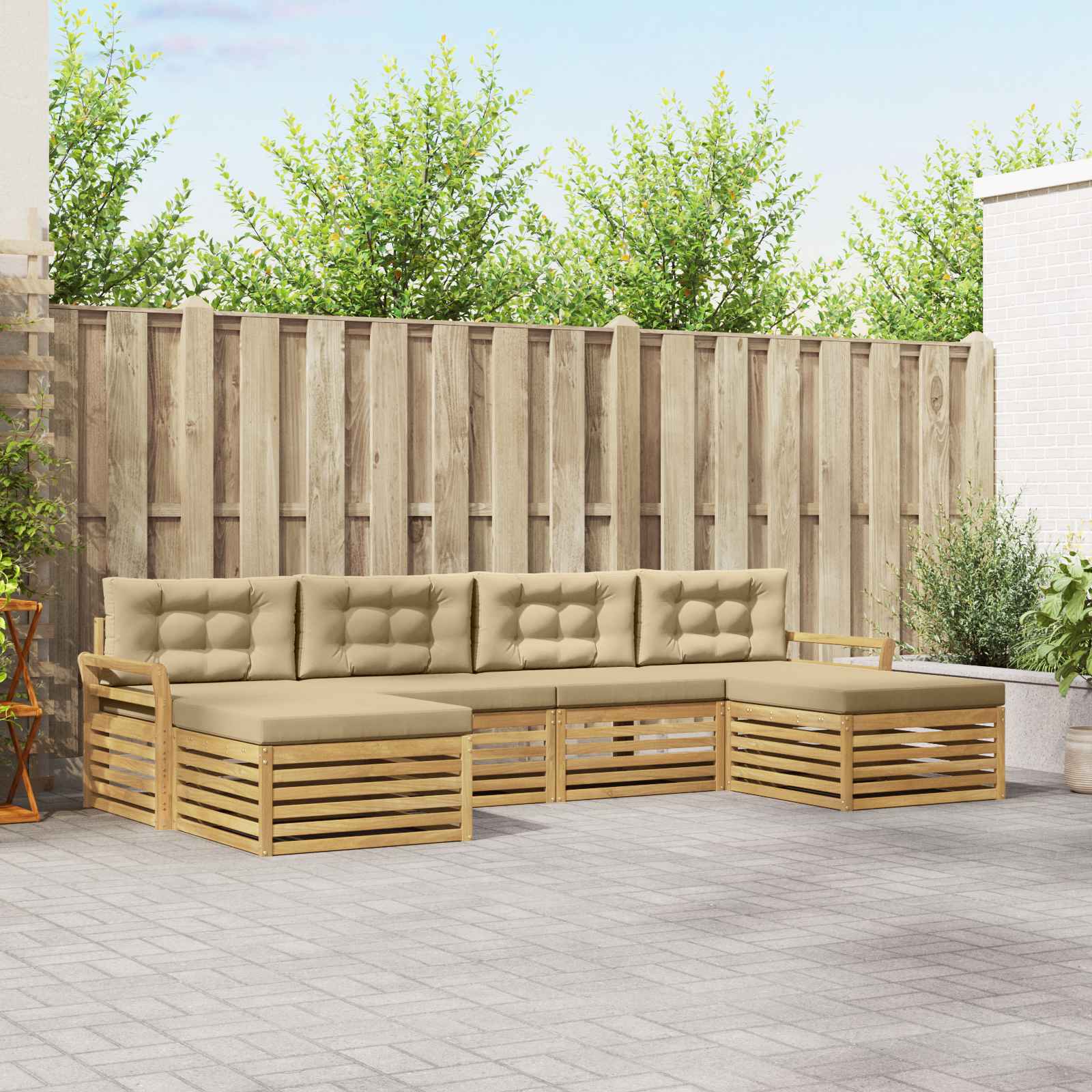 Buiten bankenset 6 pcs Wit en Beige Massief Acaciahout – afbeelding 1