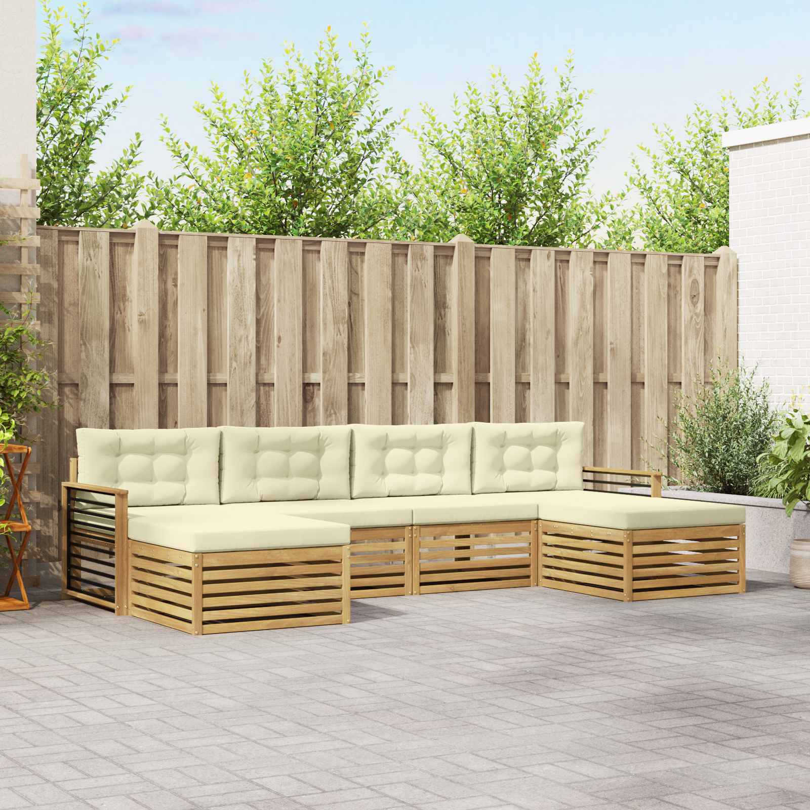 Sofa-Sets 6 pcs Wit en crèmekleurig Massief Acaciahout