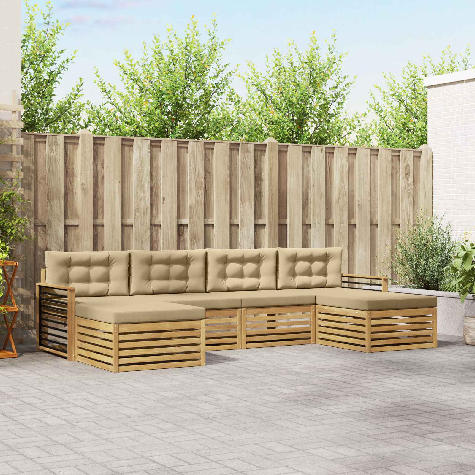Sofa-Sets met kussen 6 pcs Wit en Beige Massief Acaciahout