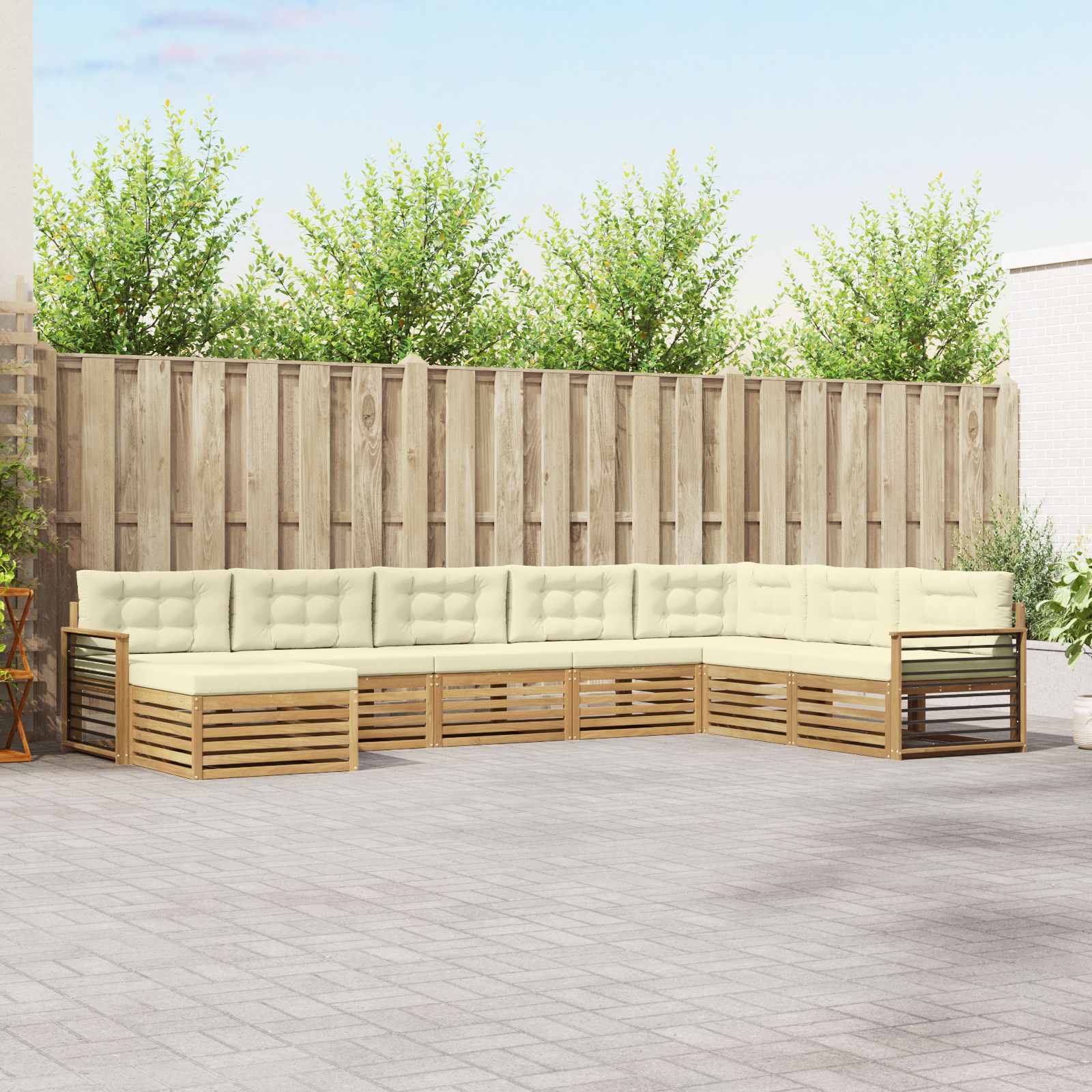 Buiten bankenset met kussen 8 pcs Wit en crèmekleurig