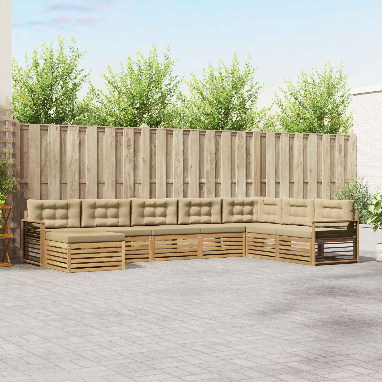 Buiten bankenset met kussen 8 pcs Wit en Beige – afbeelding 1