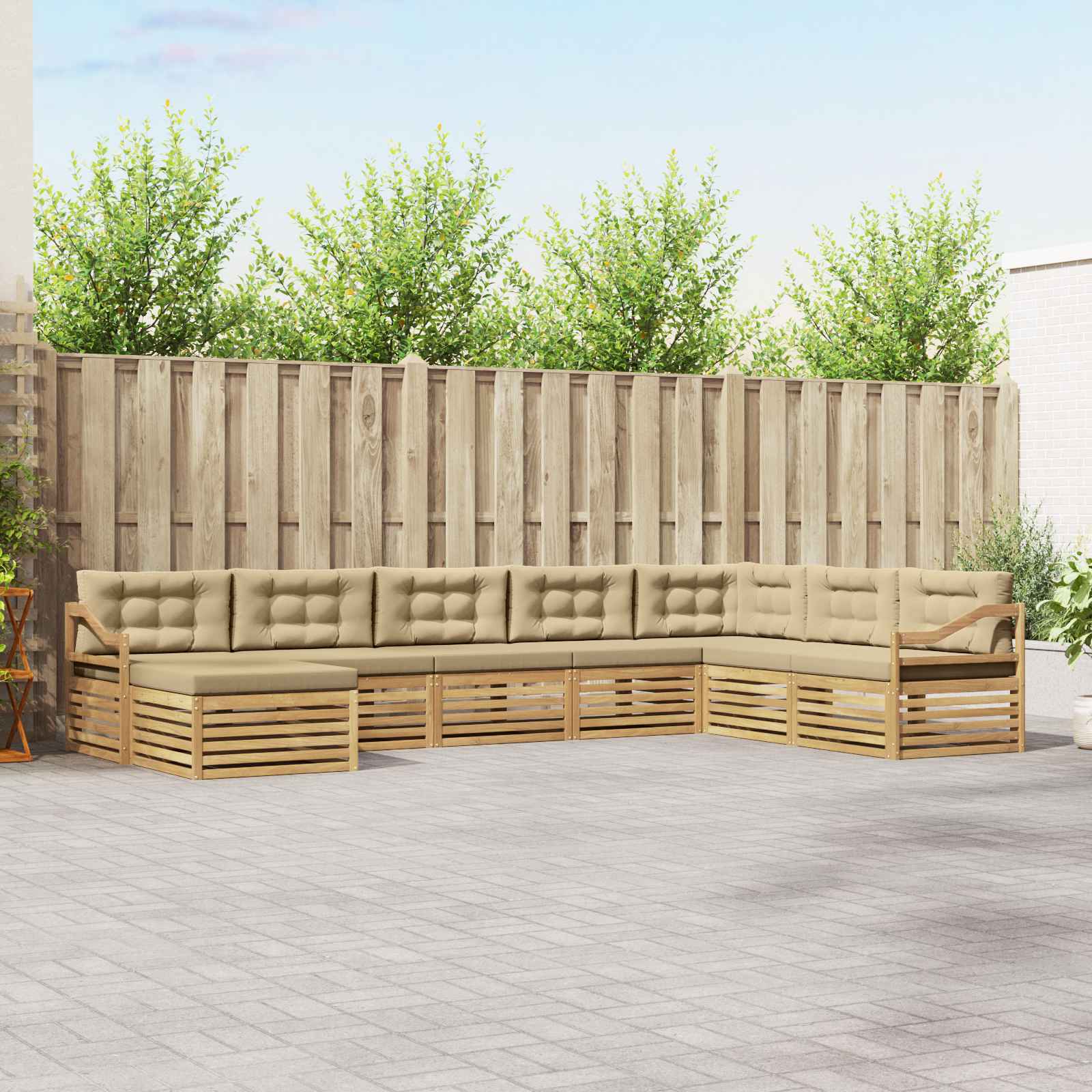 Buiten bankenset met kussen 8 pcs Wit en Beige Polyester