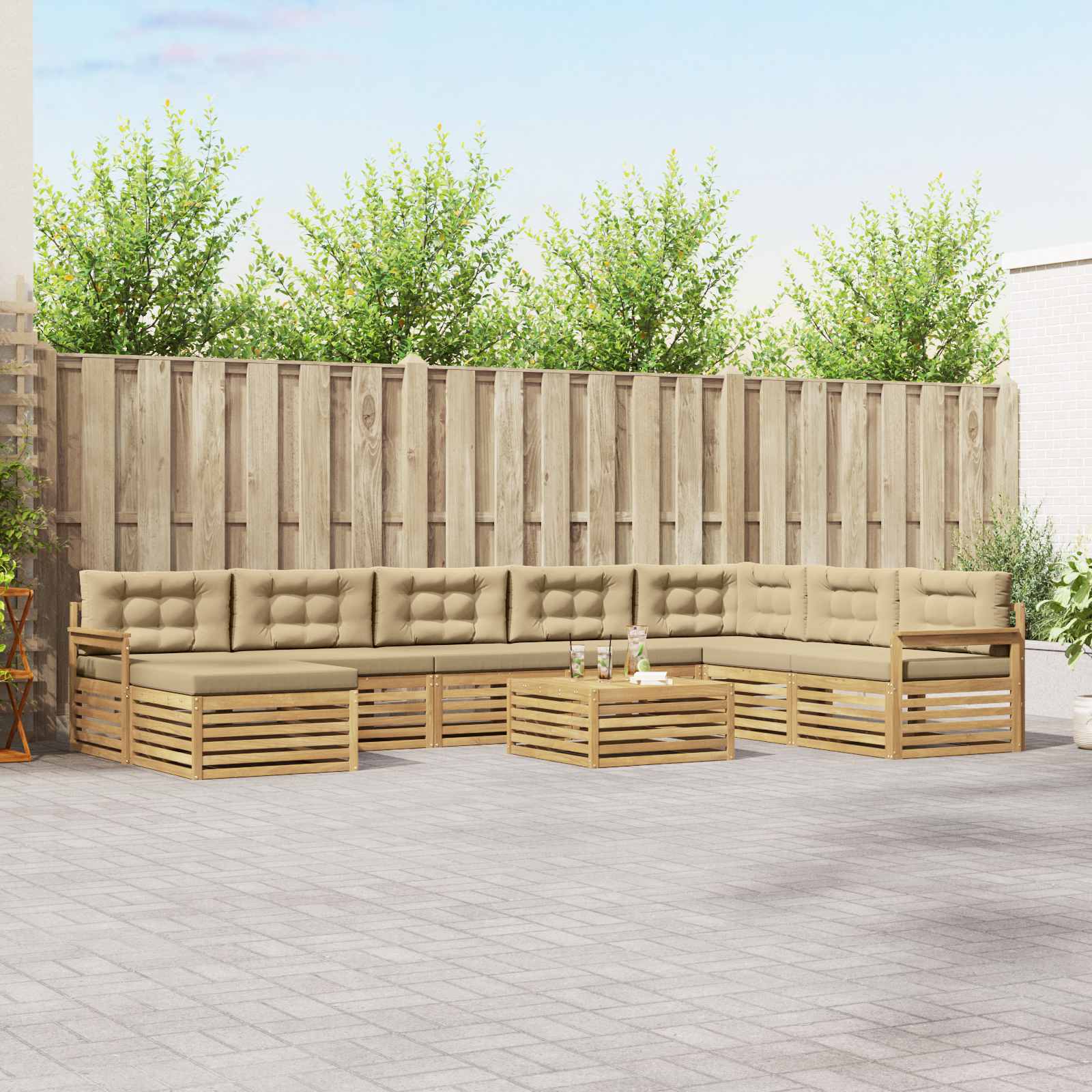 Buiten bankenset 9 pcs Wit en Beige Massief Acaciahout