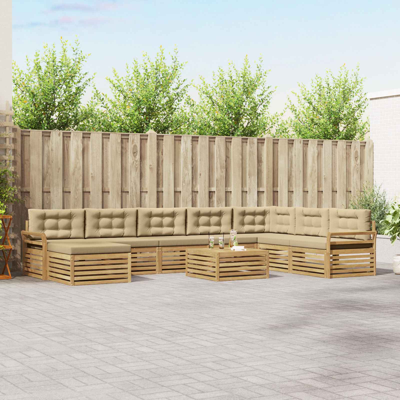 Buiten bankenset 9 pcs Wit en Beige Massief Acaciahout