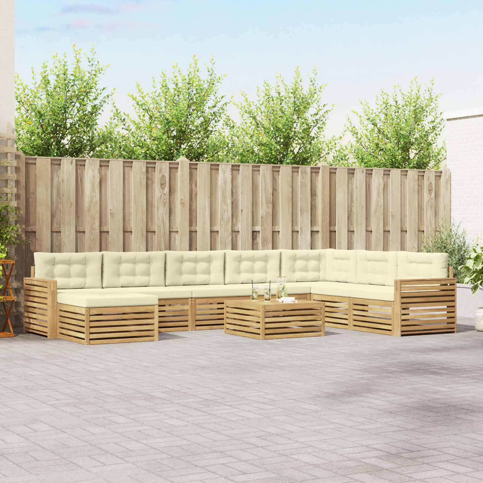 Buiten bankenset 9 pcs Wit en crèmekleurig Massief Acaciahout