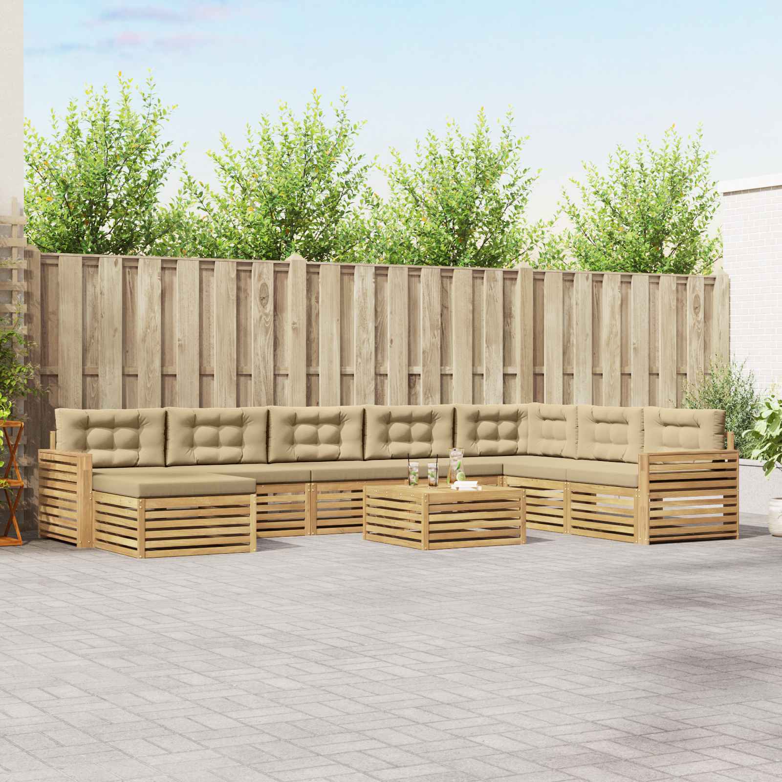 Buiten bankenset 9 pcs Wit en Beige Massief Acaciahout – afbeelding 1