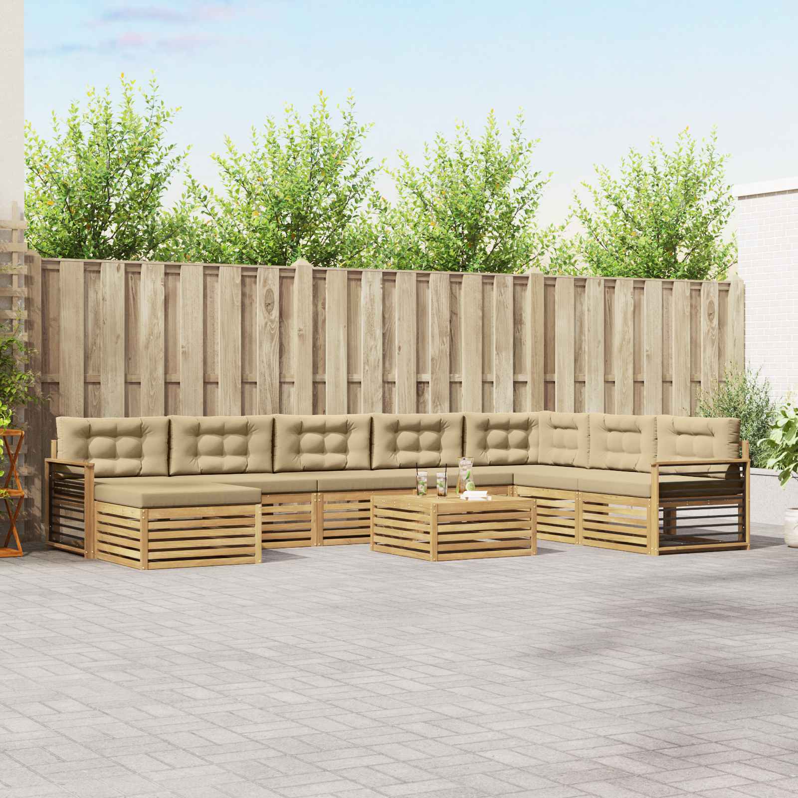 Buiten bankenset 9 pcs Wit en Beige Massief Acaciahout – afbeelding 1