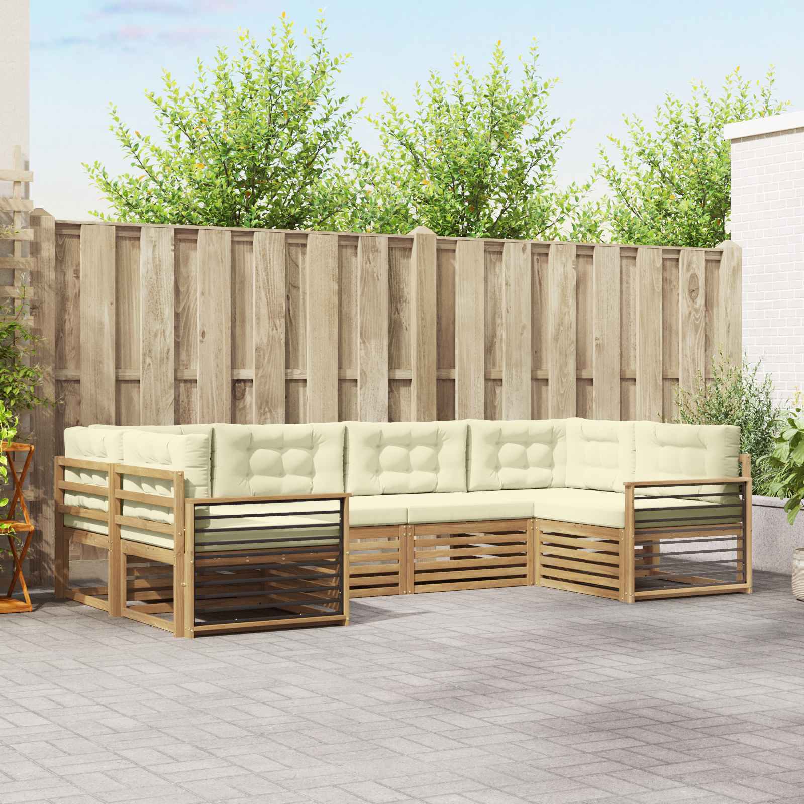 Buiten bankenset met kussen 6 pcs Wit en crèmekleurig – afbeelding 1