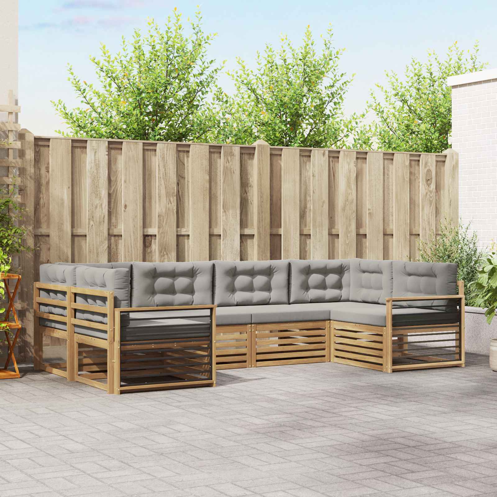 Buiten bankenset met kussen 6 pcs Wit en Lichtgrijs