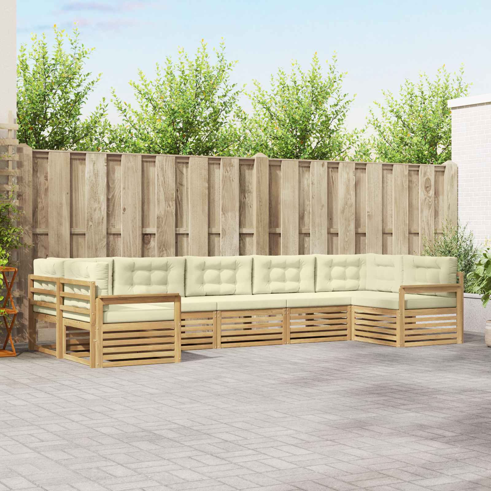 Buiten bankenset met kussen 7 pcs Wit en crèmekleurig – afbeelding 1