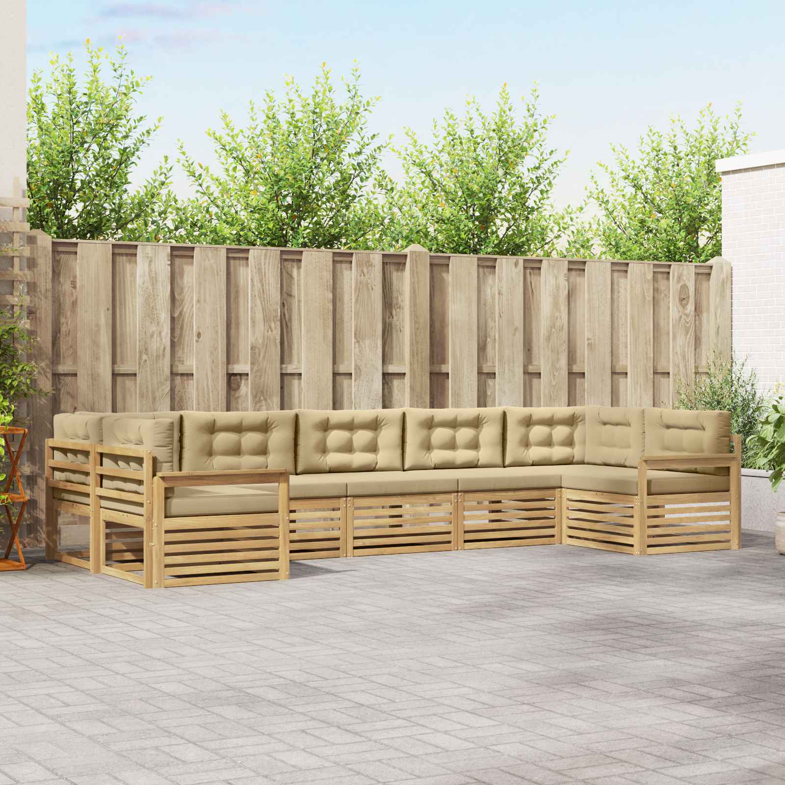 Buiten bankenset met kussen 7 pcs Wit en Beige – afbeelding 1