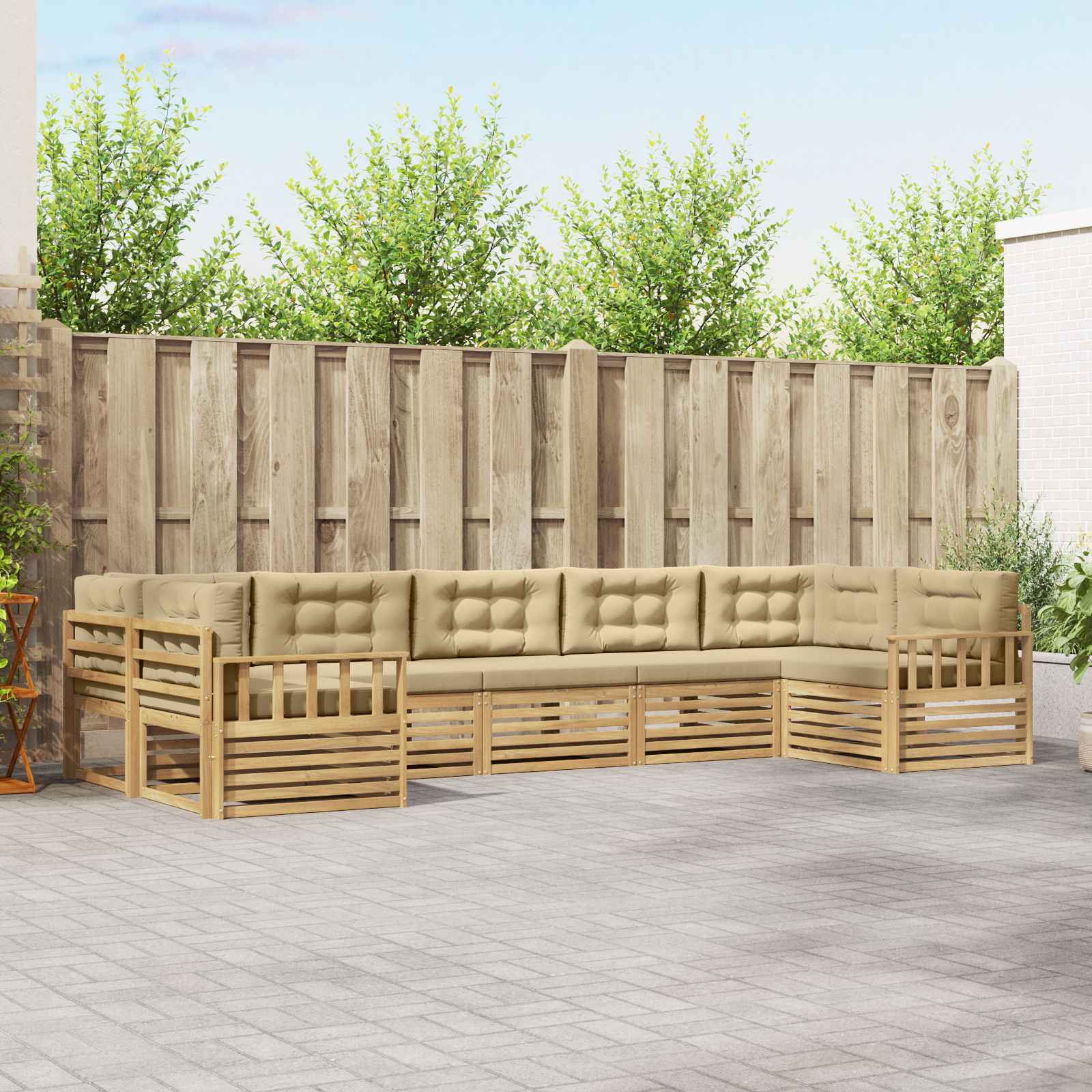 Buiten bankenset met kussen 7 pcs Wit en Beige – afbeelding 1