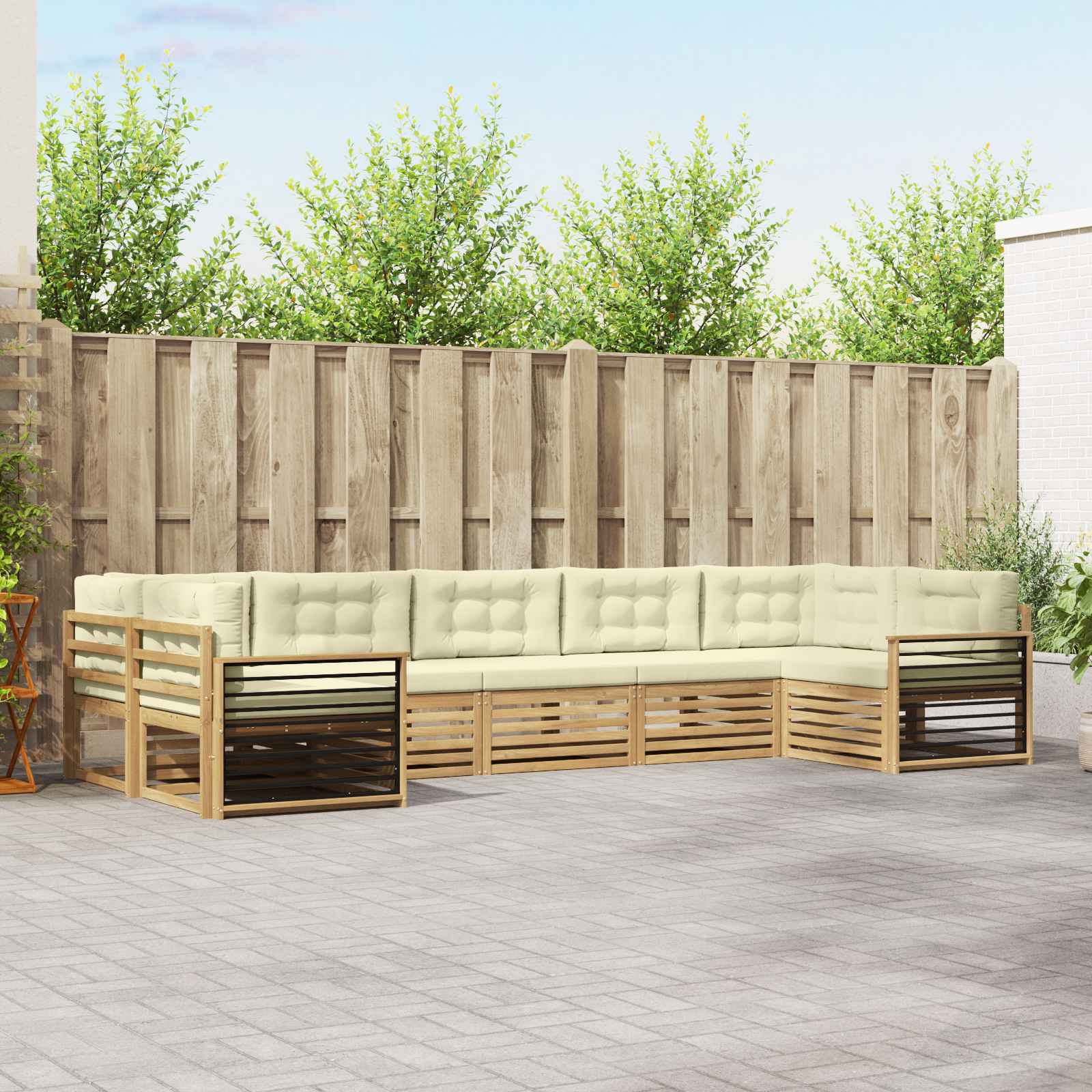 Buiten bankenset met kussen 7 pcs Wit en crèmekleurig