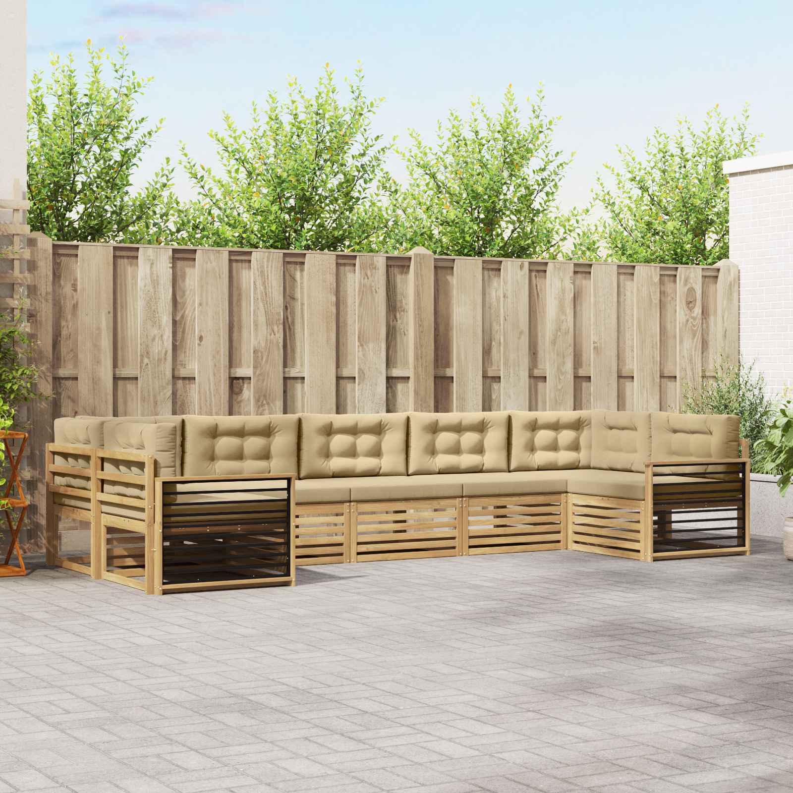 Buiten bankenset met kussen 7 pcs Wit en Beige