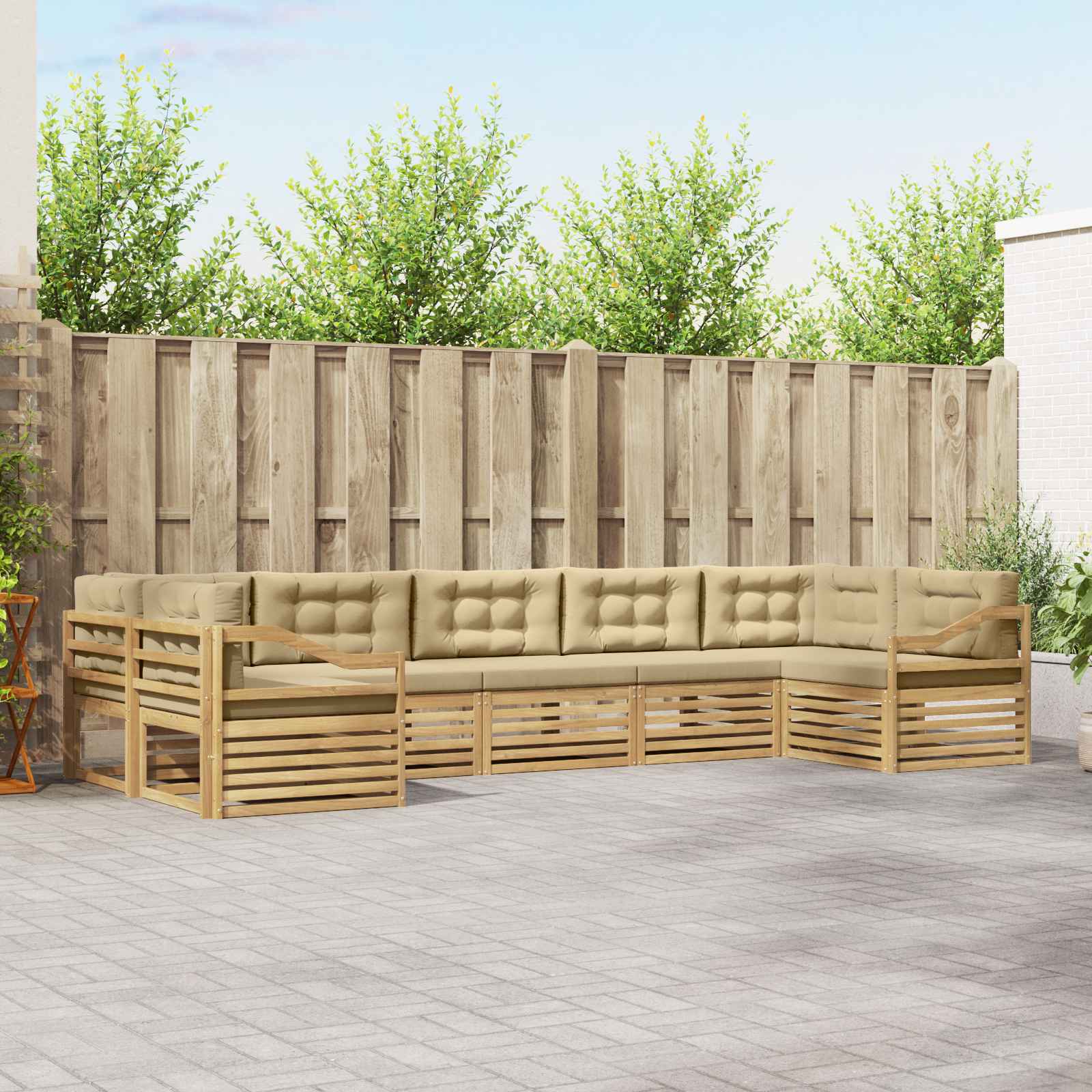 Buiten bankenset met kussen 7 pcs Wit en Beige Polyester – afbeelding 1