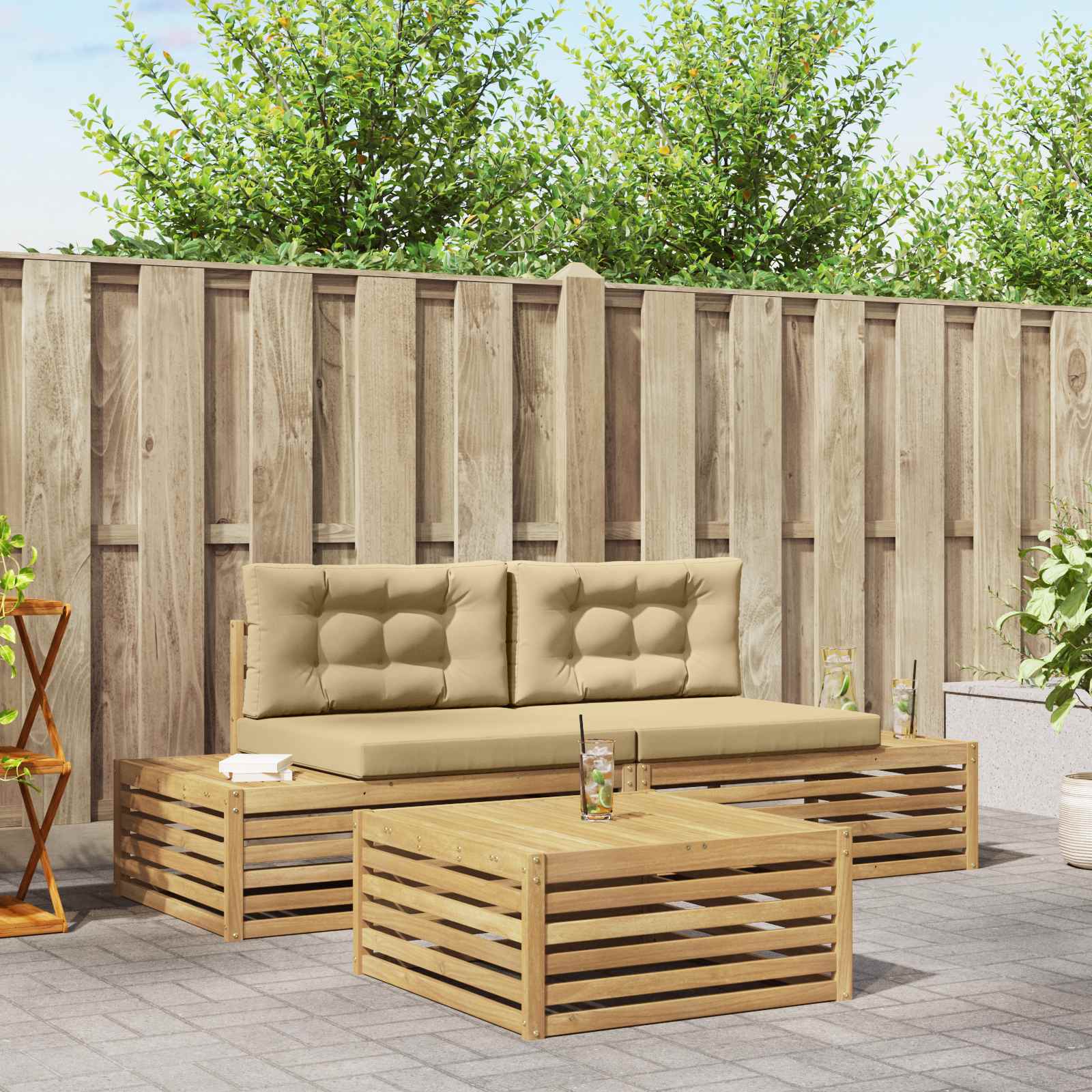3 Stuk Buiten bankenset Polyester Wit – afbeelding 1