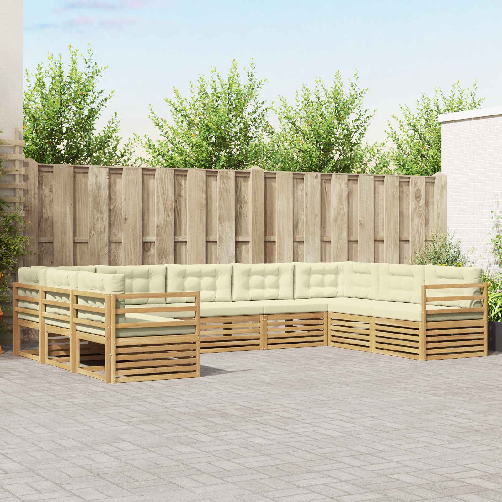 Buiten bankenset 9 pcs Wit en crèmekleurig 404 x 245,5 x 73 cm – afbeelding 1