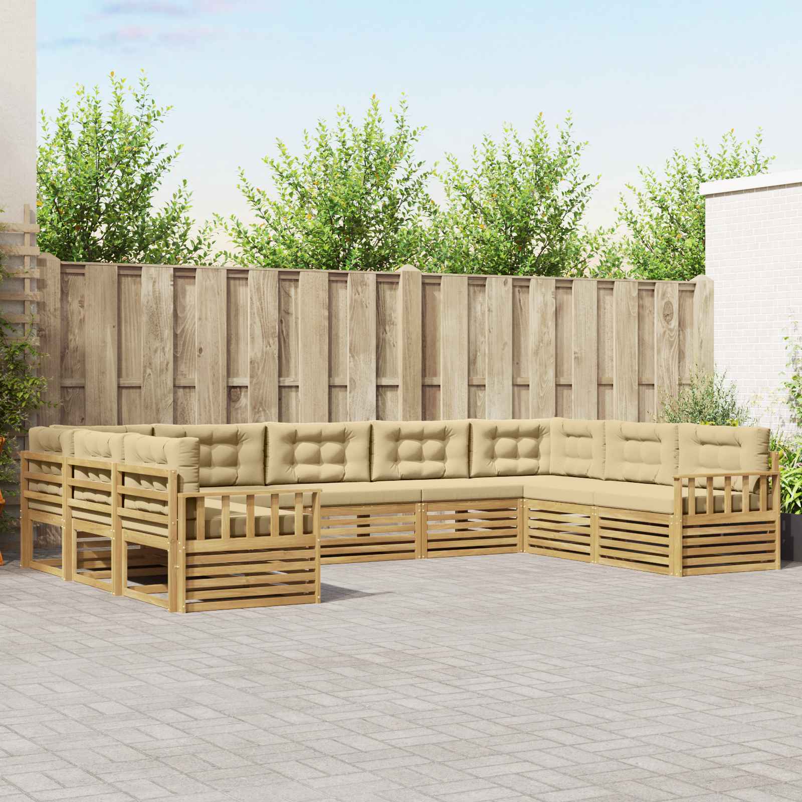 Buiten bankenset 9 pcs Wit en Beige Massief Acaciahout