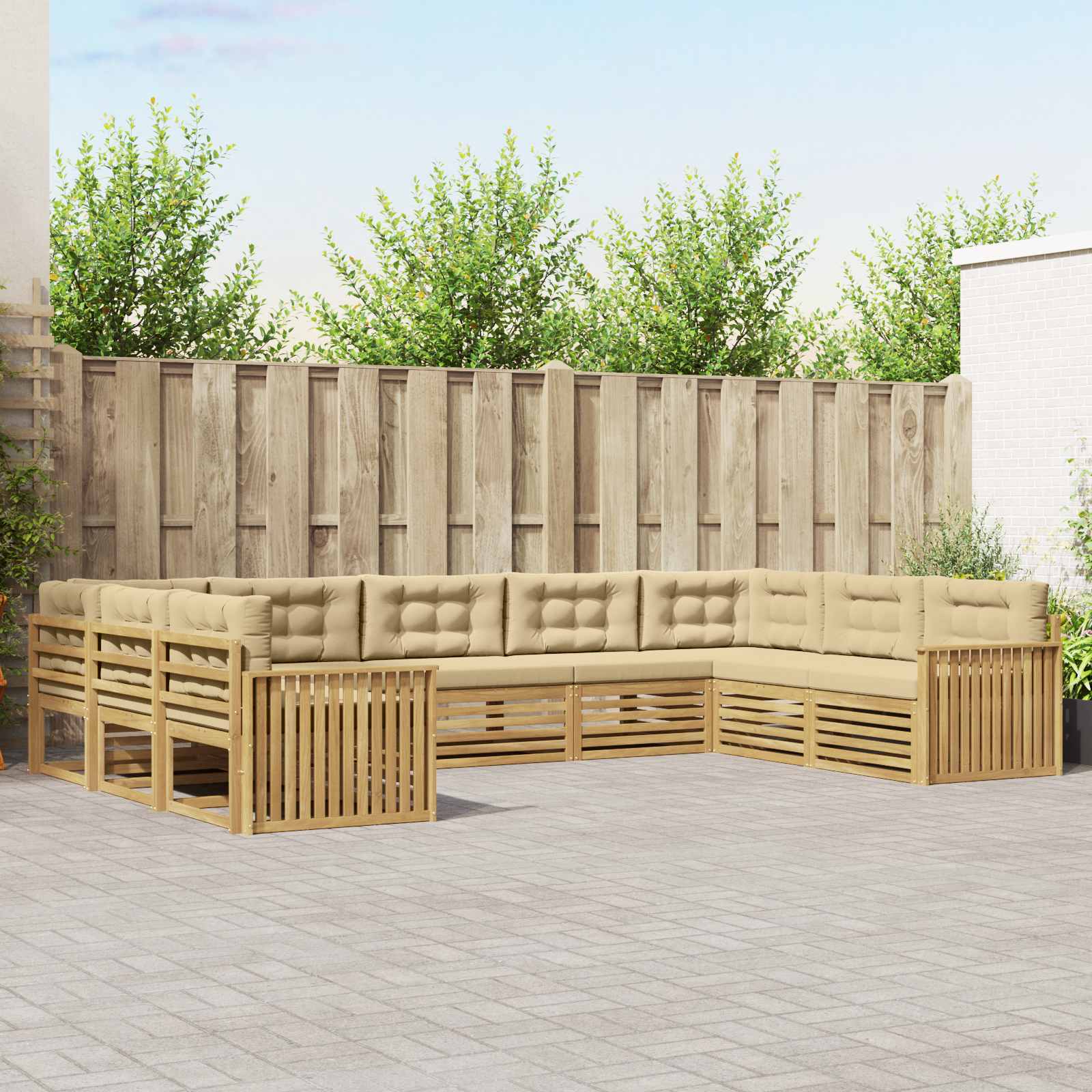 Buiten bankenset 9 pcs Wit en Beige Massief Acaciahout