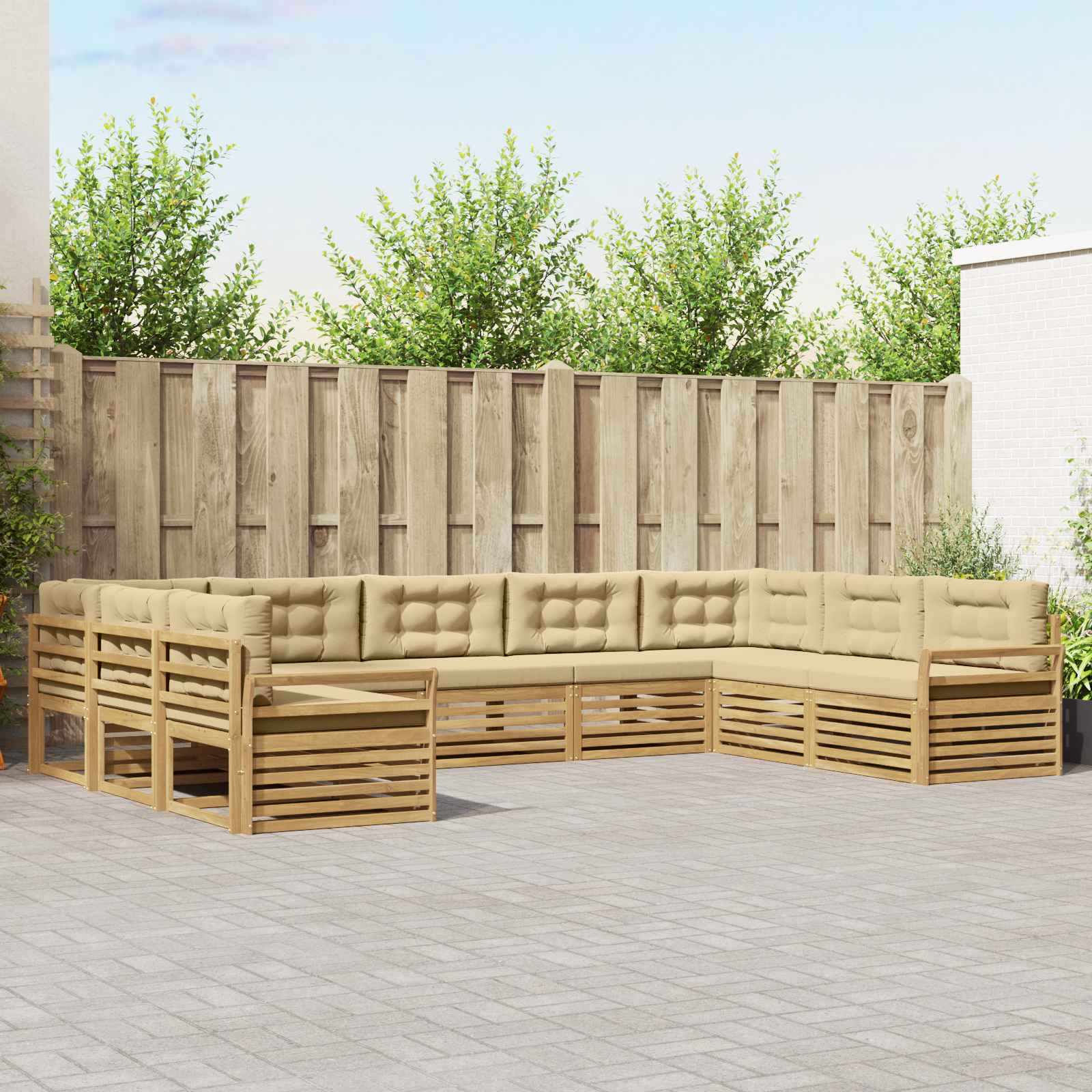 Buiten bankenset 9 pcs Wit en Beige Massief Acaciahout