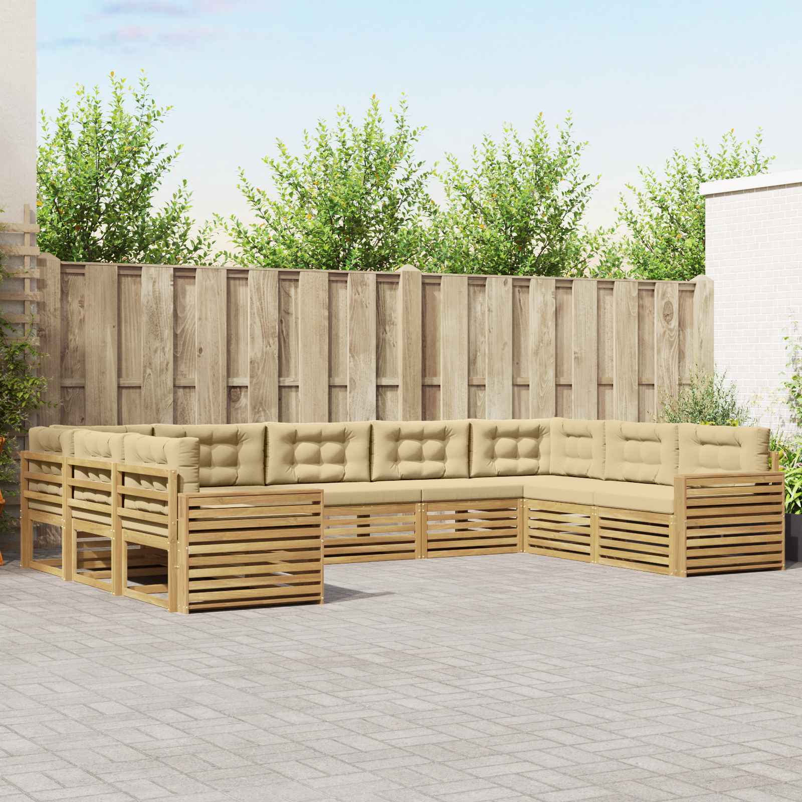 Buiten bankenset 9 pcs Wit en Beige Massief Acaciahout – afbeelding 1