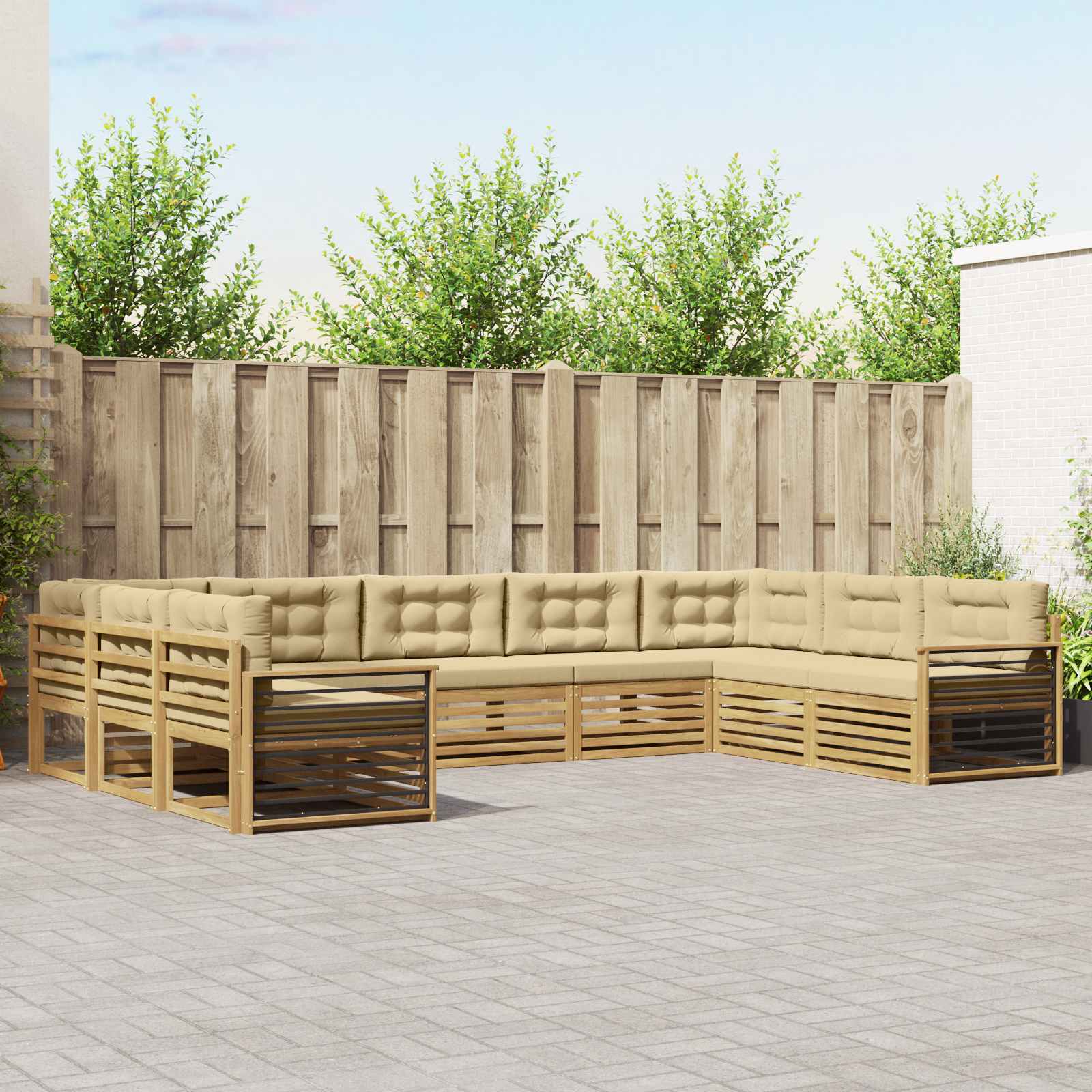 Buiten bankenset 9 pcs Wit en Beige Massief Acaciahout