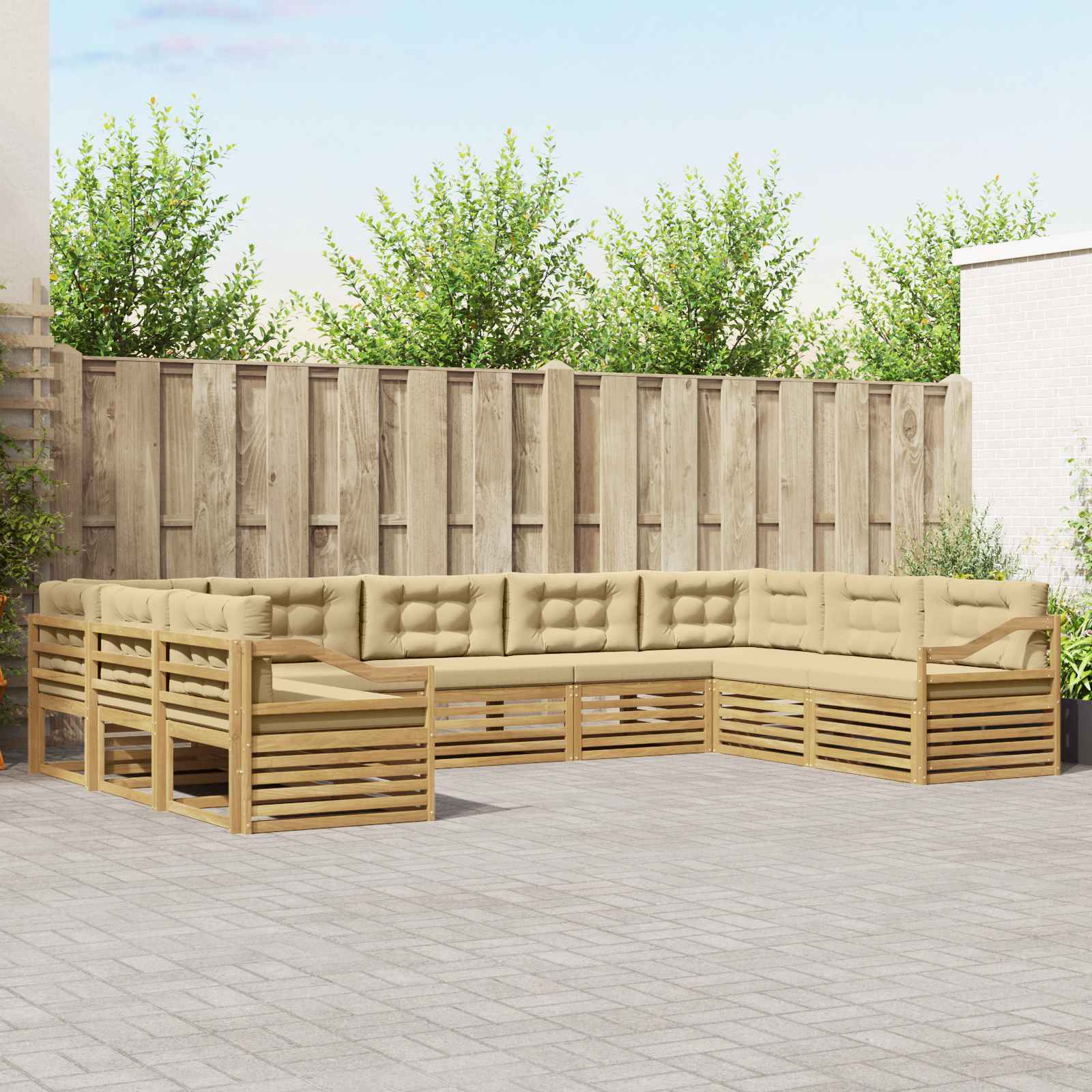 Buiten bankenset 9 pcs Wit en Beige 404 x 245,5 x 73 cm – afbeelding 1