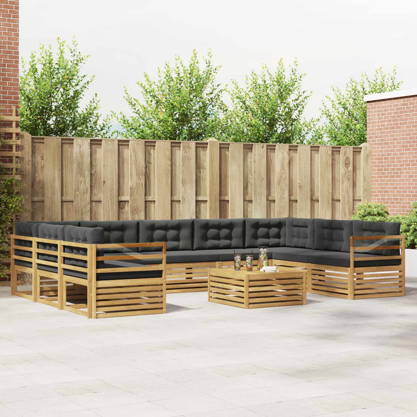 Buiten bankenset met kussen 10 pcs Massief Acaciahout