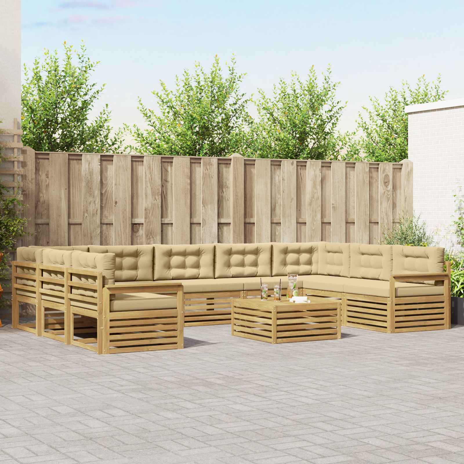 Buiten bankenset 10 pcs Wit en Beige Massief Acaciahout