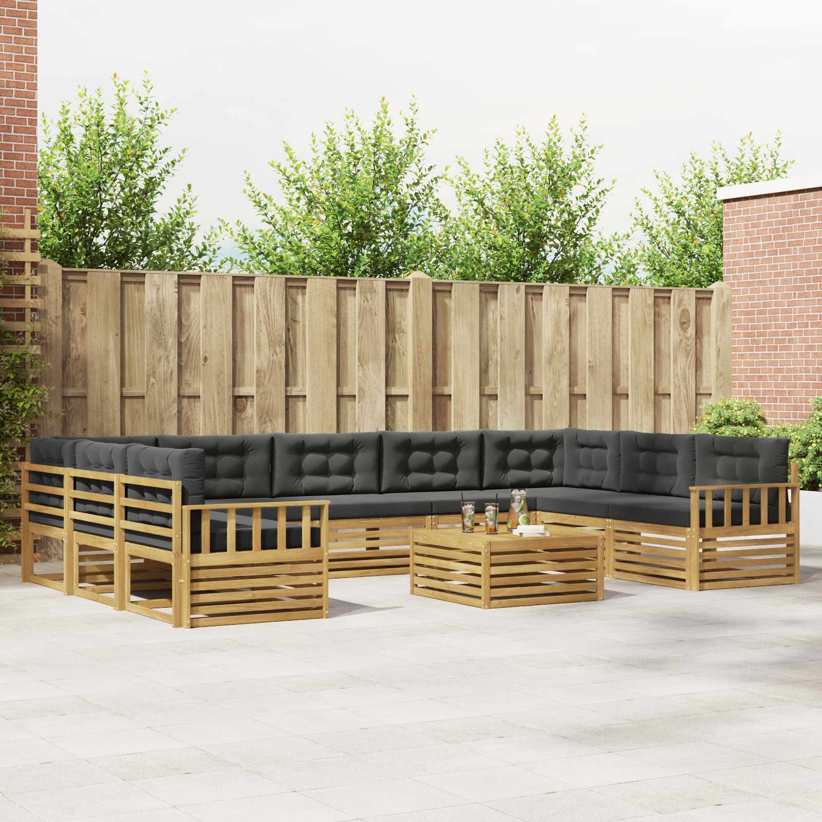 Buiten bankenset met kussen 10 pcs Wit en antracietkleurig – afbeelding 1