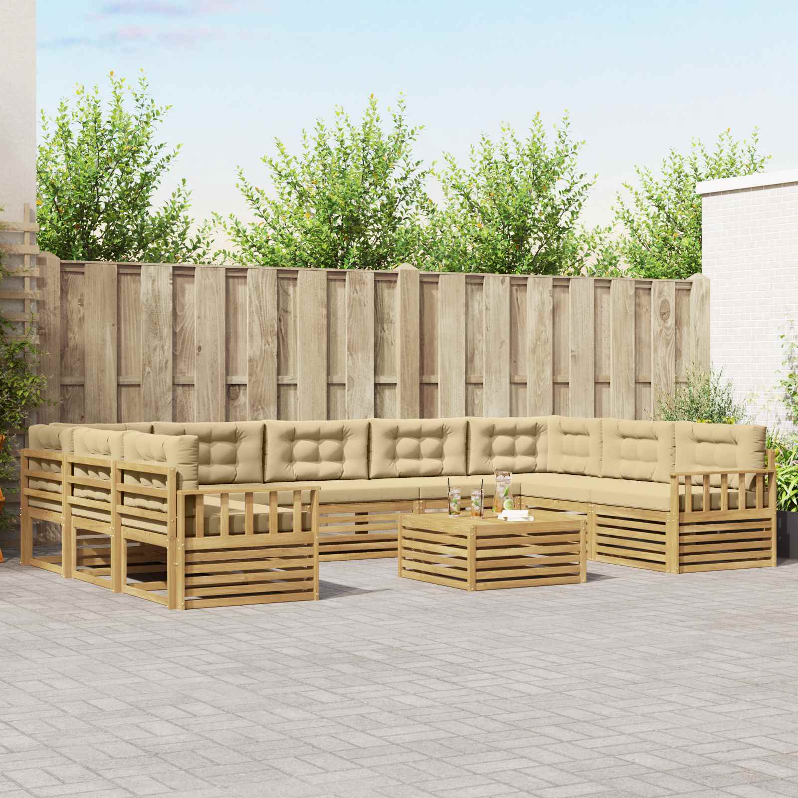 Buiten bankenset 10 pcs Wit en Beige Massief Acaciahout