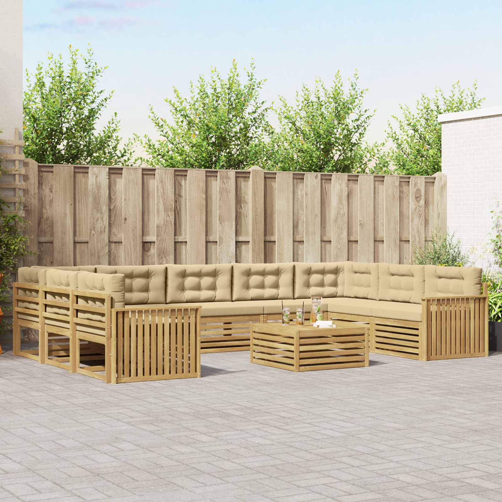 Buiten bankenset 10 pcs Wit en Beige Massief Acaciahout